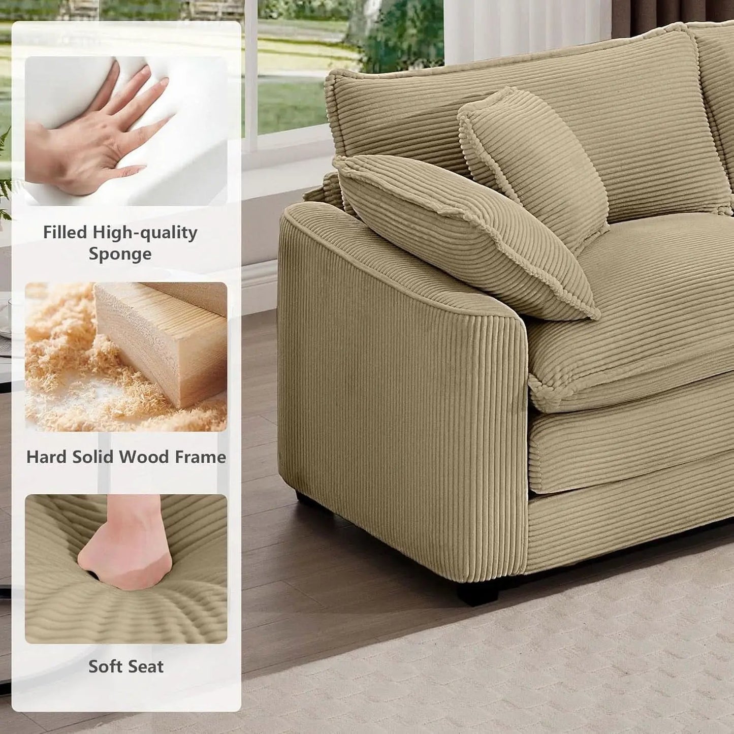 3 Piece Corduroy Sofa Set Camel 3 Seater And 2 Loveseats from PriceLows™