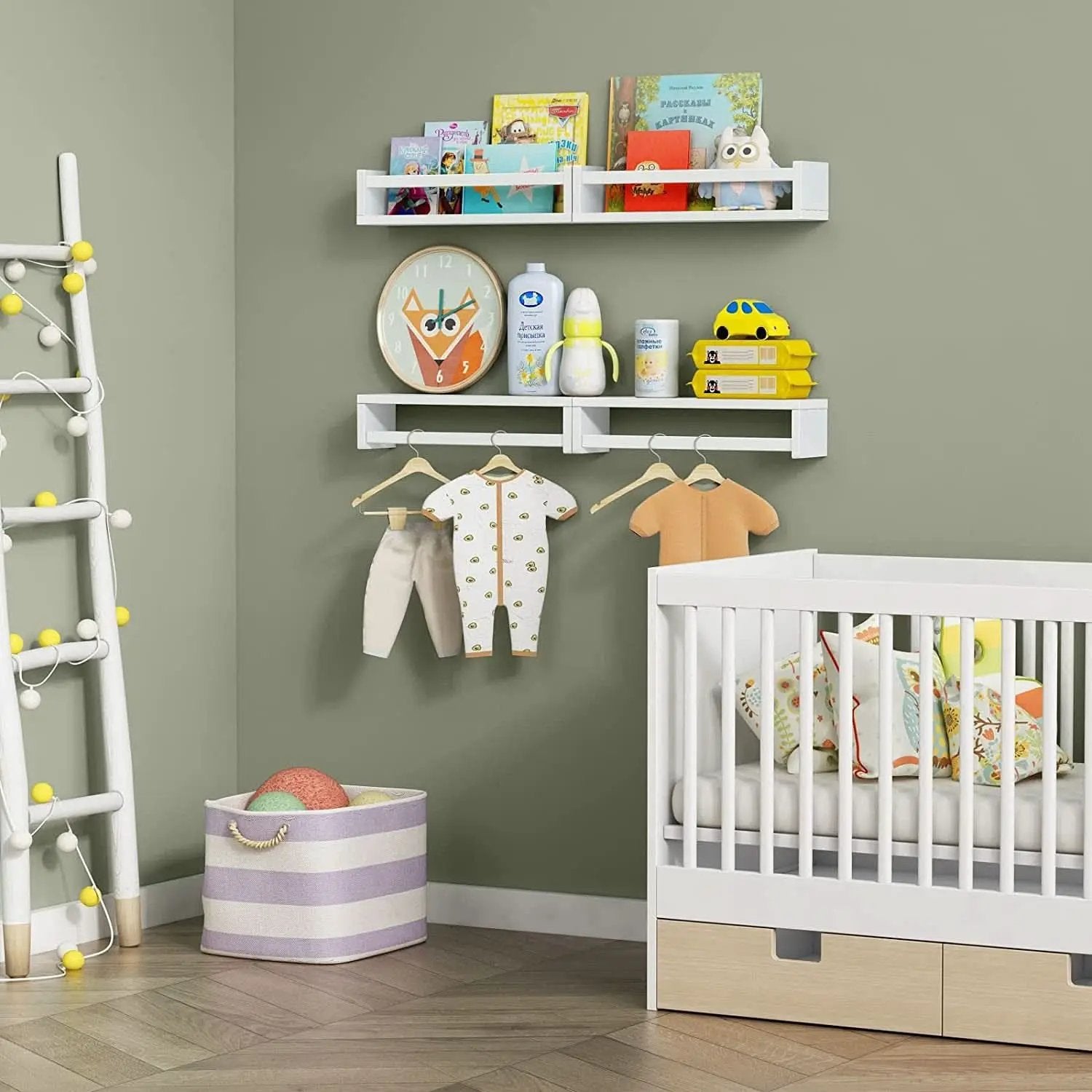 Floating Nursery Wall Shelves Set of 4 White Bookshelves from PriceLows™