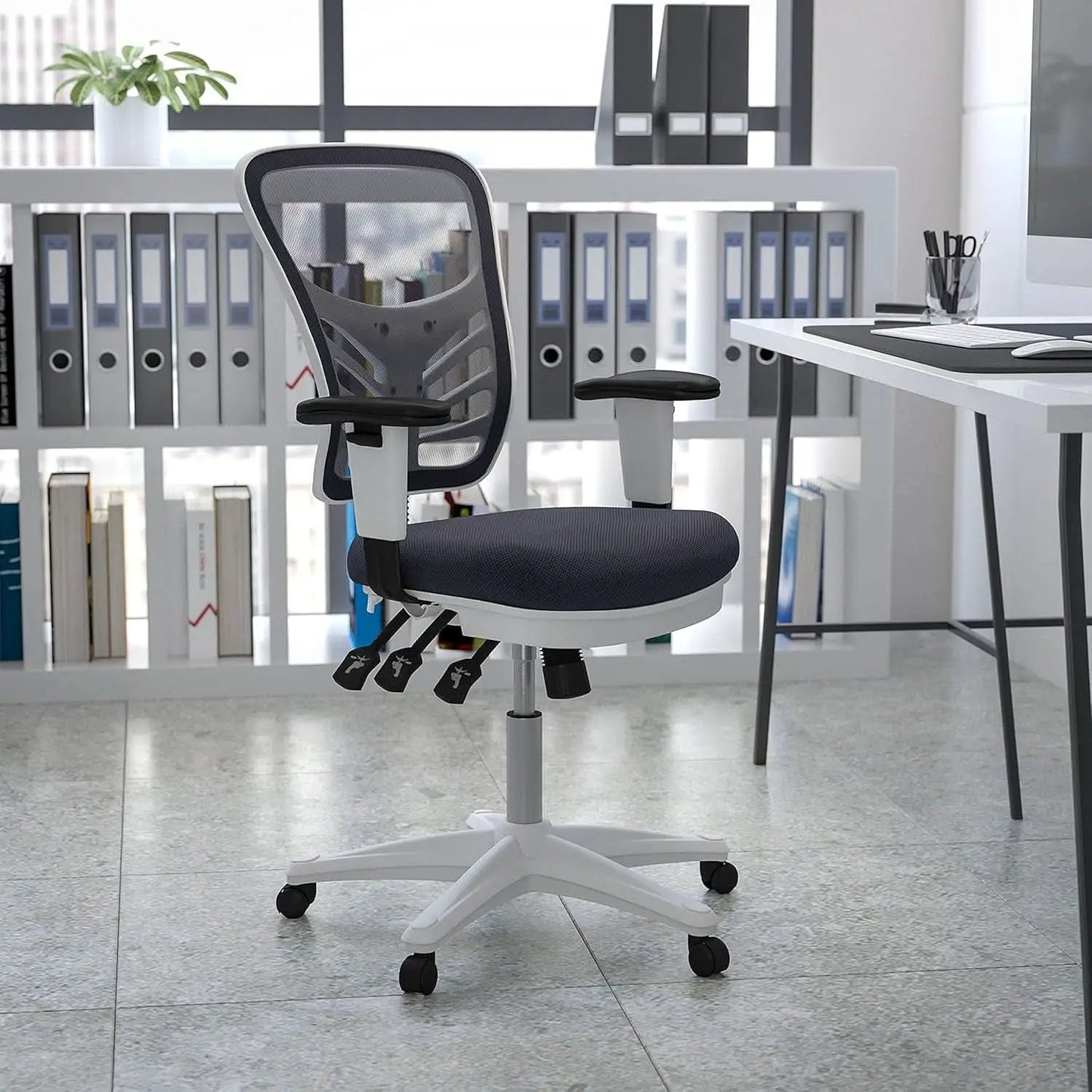 Nicholas Gray And White Mesh Mid Back Swivel Office Chair With Adjustable Lumbar from PriceLows™