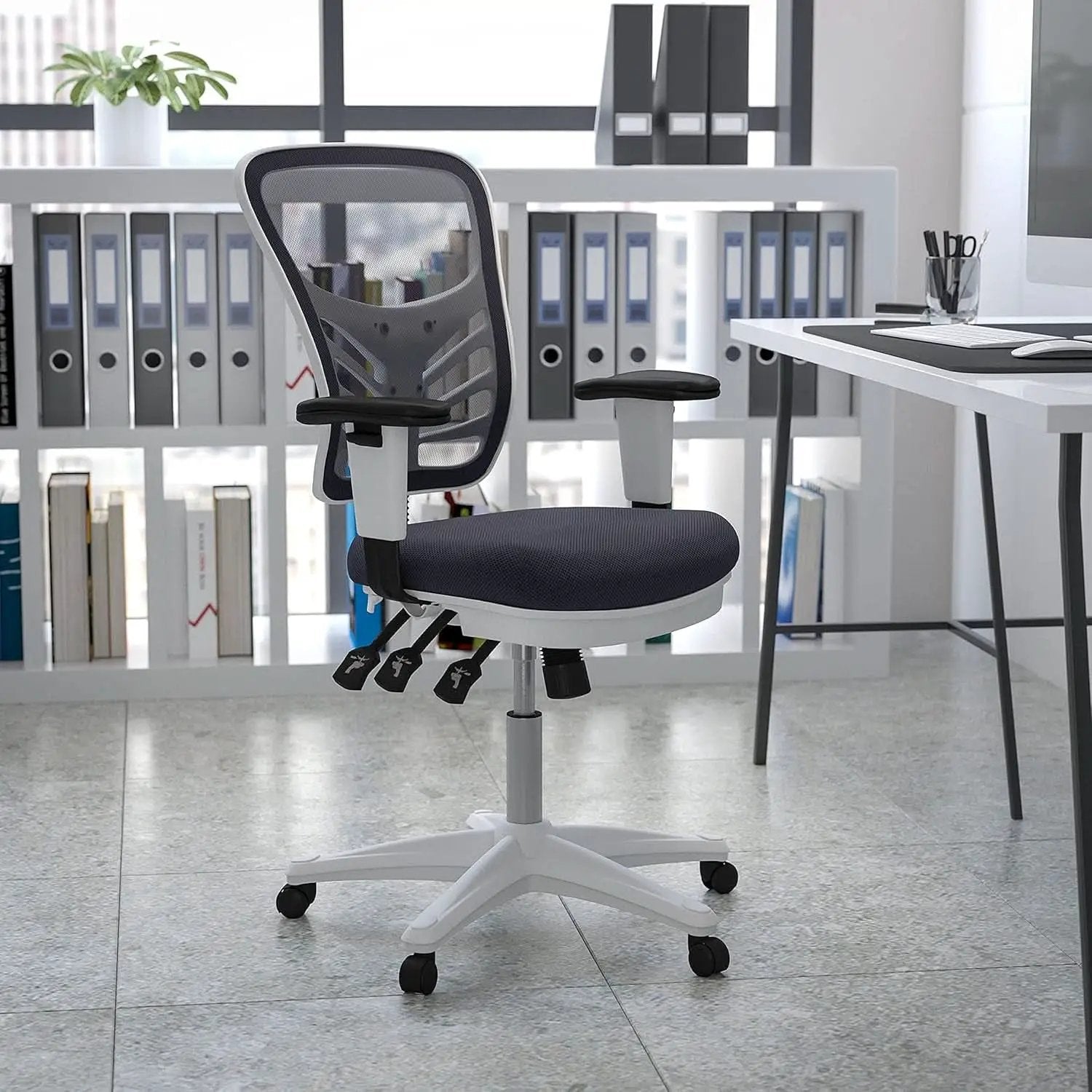 Nicholas Gray And White Mesh Mid Back Swivel Office Chair With Adjustable Lumbar from PriceLows™