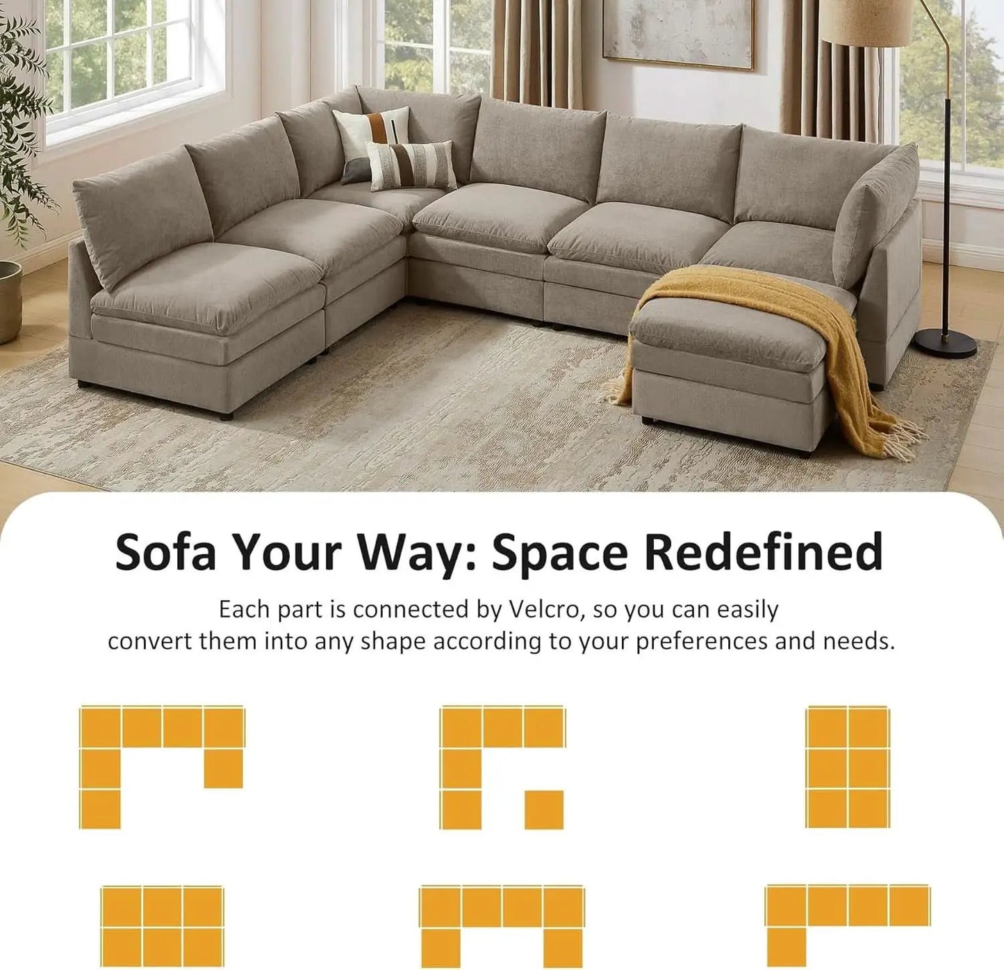 127 Inch Taupe Contemporary Modular Sectional Sofa from PriceLows™