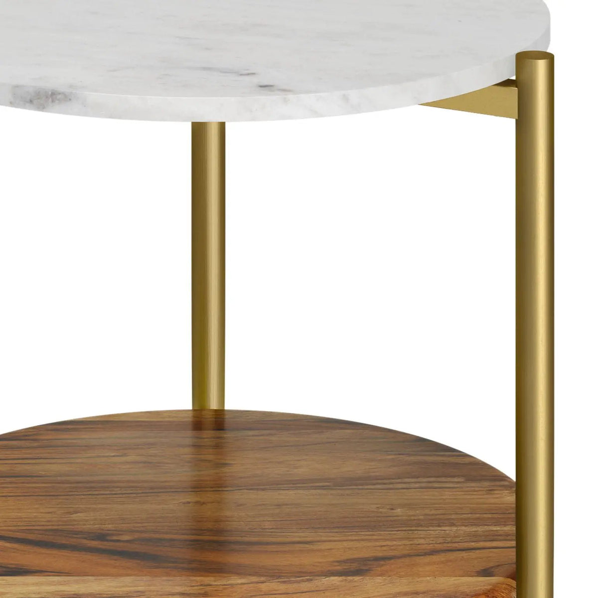 Wagner Round Marble And Wood Coffee Table | Solid Acacia | Open Bottom Shelf | 29.9 Inch Diameter