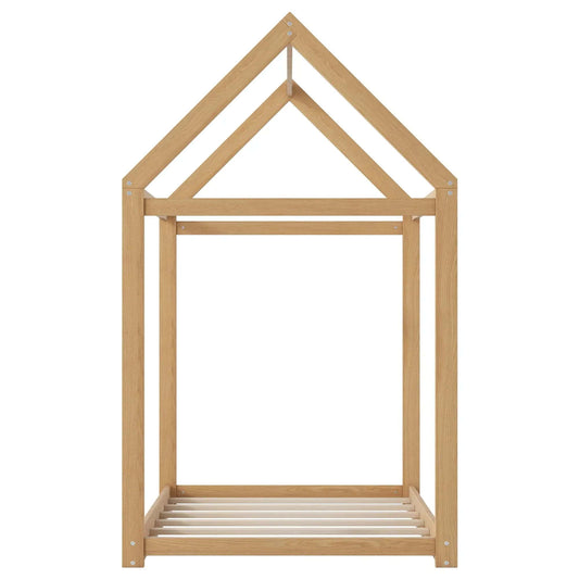Wooden House Shaped Bed | Roof-Like Structure | Low Profile Design | 78.3 Inch Length