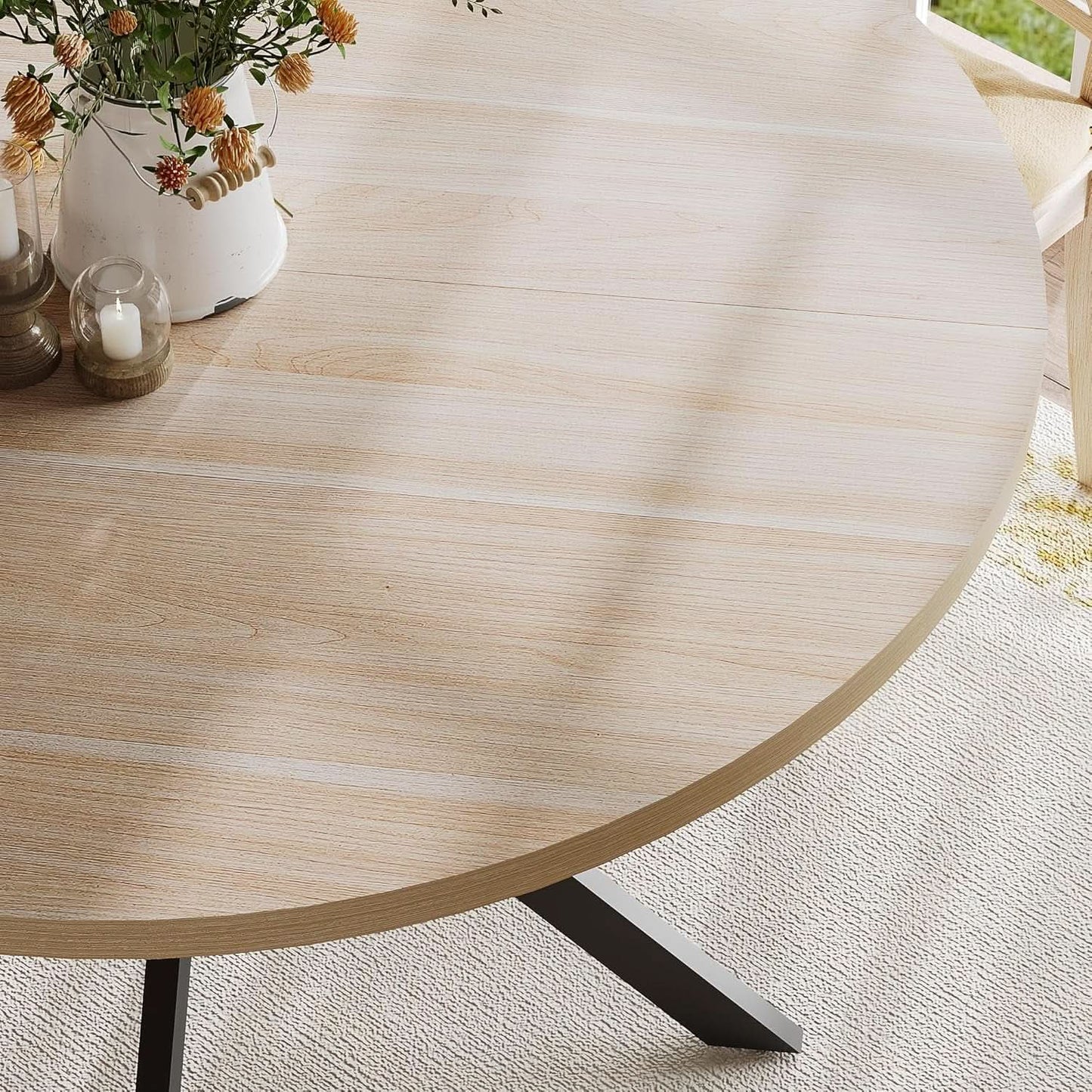 Round 47 Inch Circular Dining Table Natural Oak Finish from PriceLows™