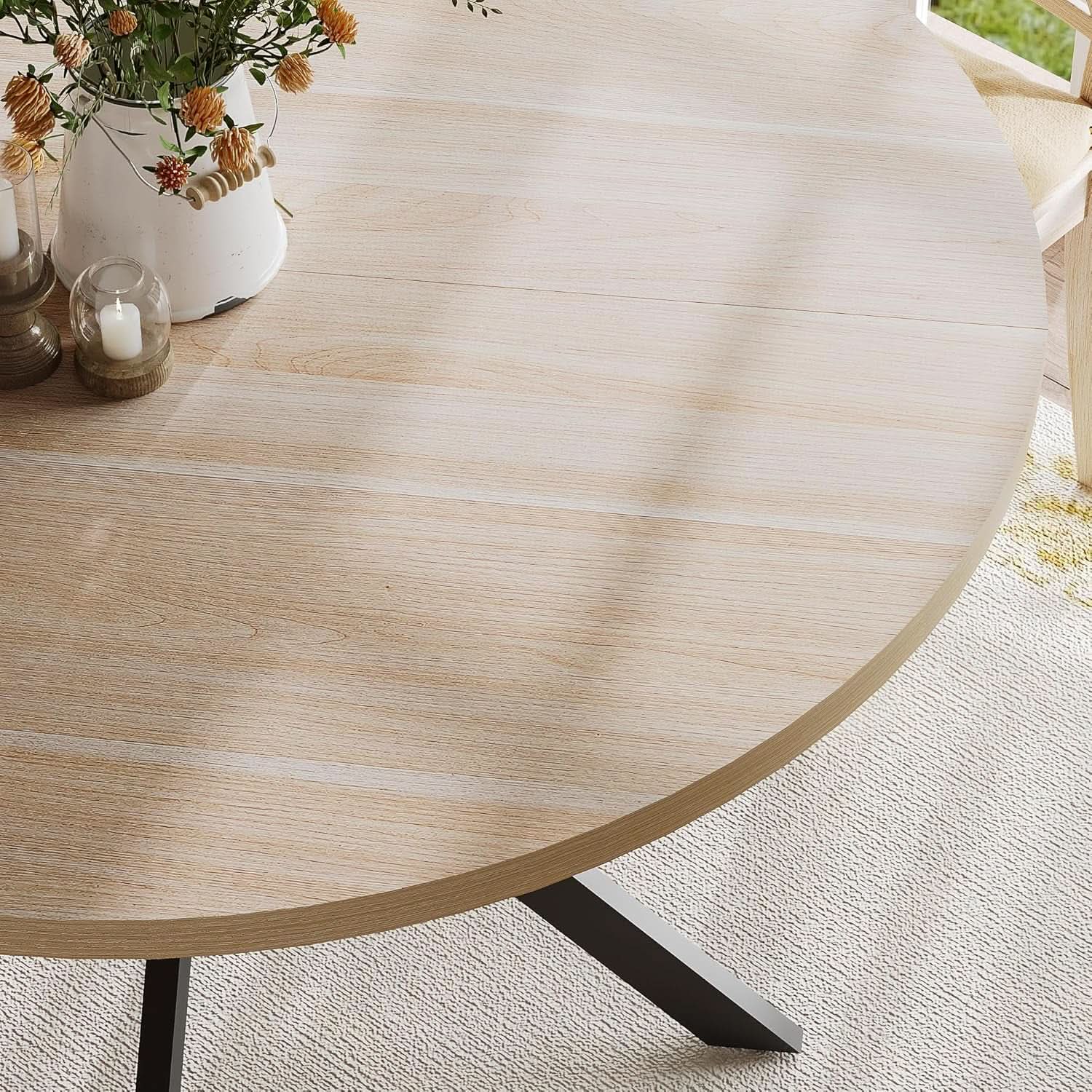 Round 47 Inch Circular Dining Table Natural Oak Finish from PriceLows™