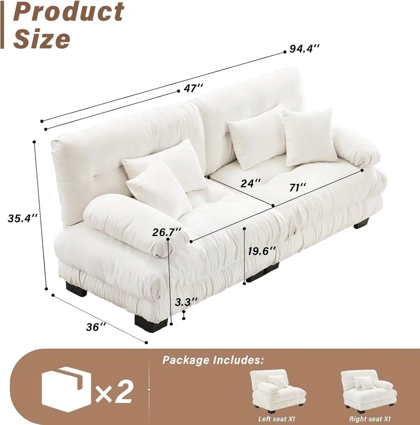 White Velvet Pet Hair Resistant Modular Recliner Sofa from PriceLows™
