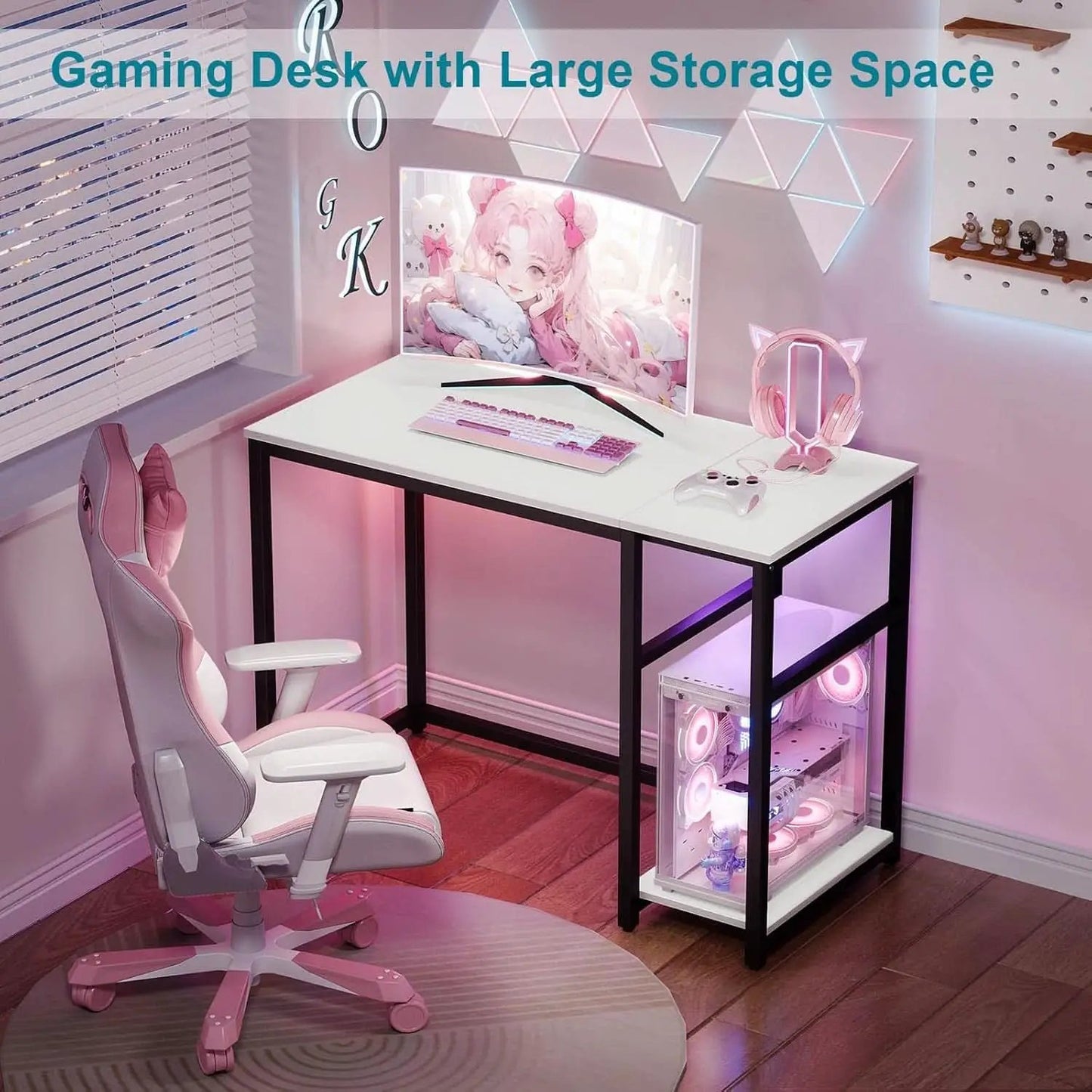 40 Inch White Computer Desk With 2 Tier Shelves Home Office from PriceLows™