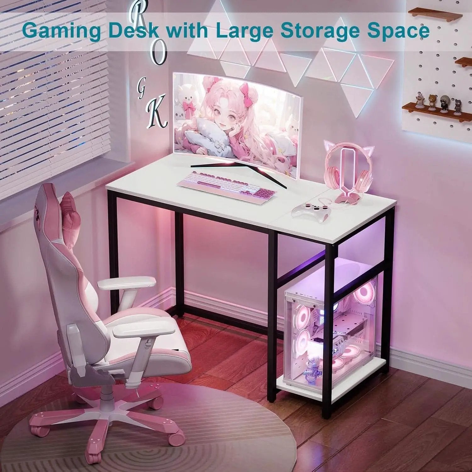 40 Inch White Computer Desk With 2 Tier Shelves Home Office from PriceLows™