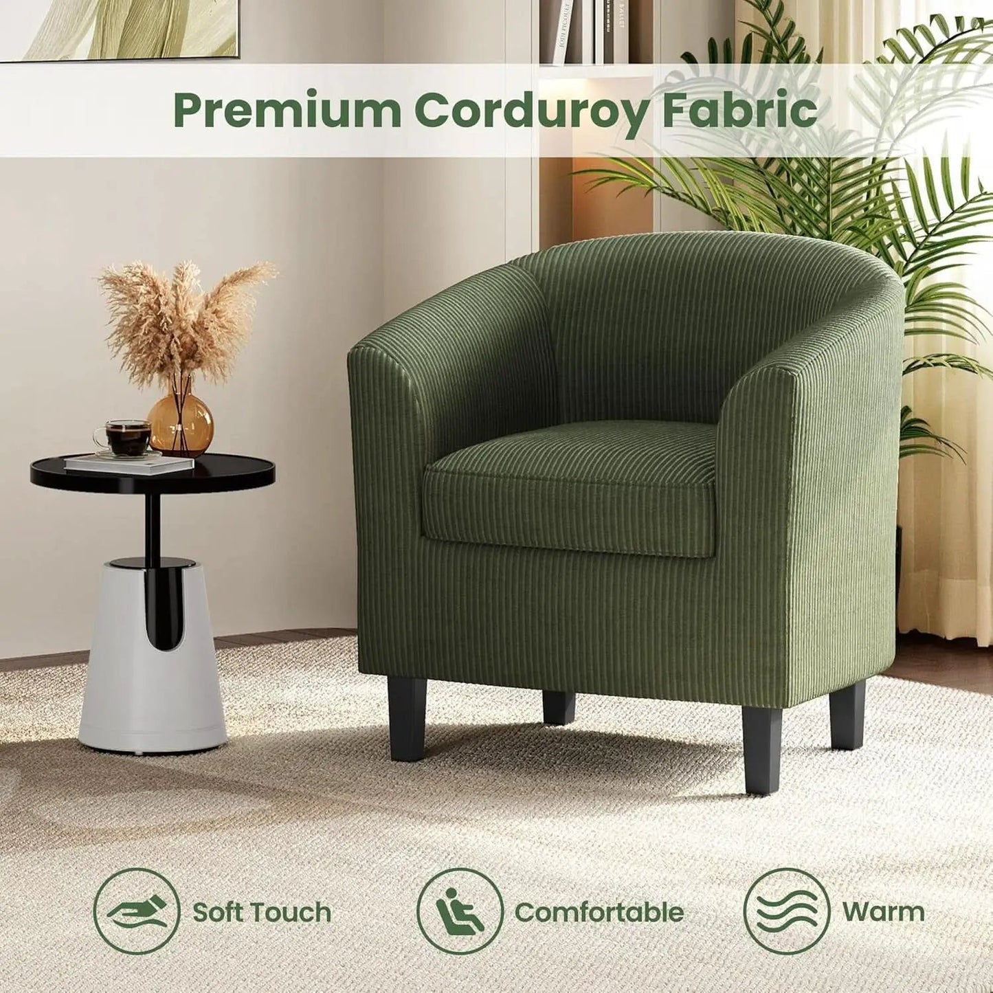 Corduroy Barrel Chairs Set of 2 Dark Green Upholstered from PriceLows™