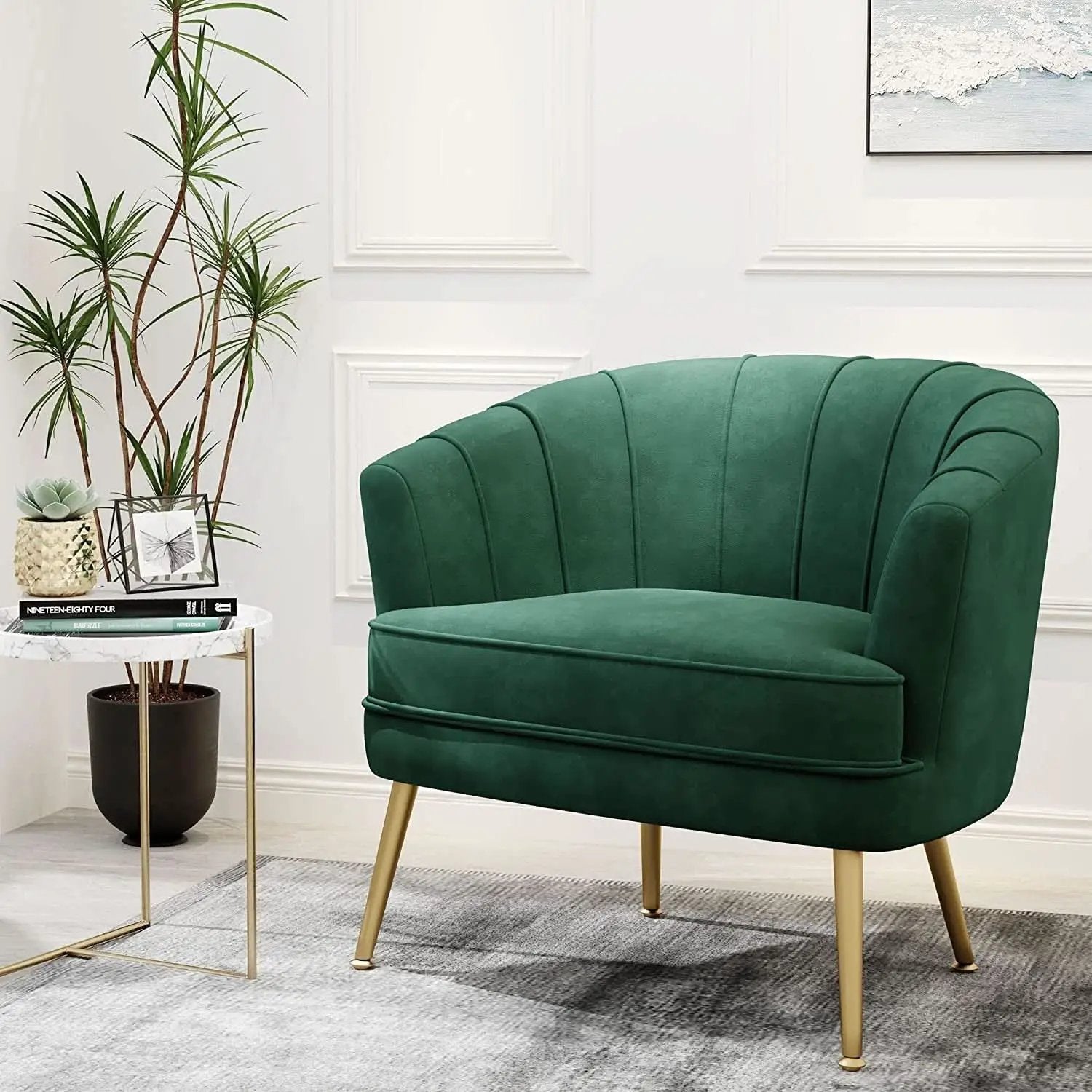 Green Velvet Accent Chair With Gold Legs For Living Room from PriceLows™