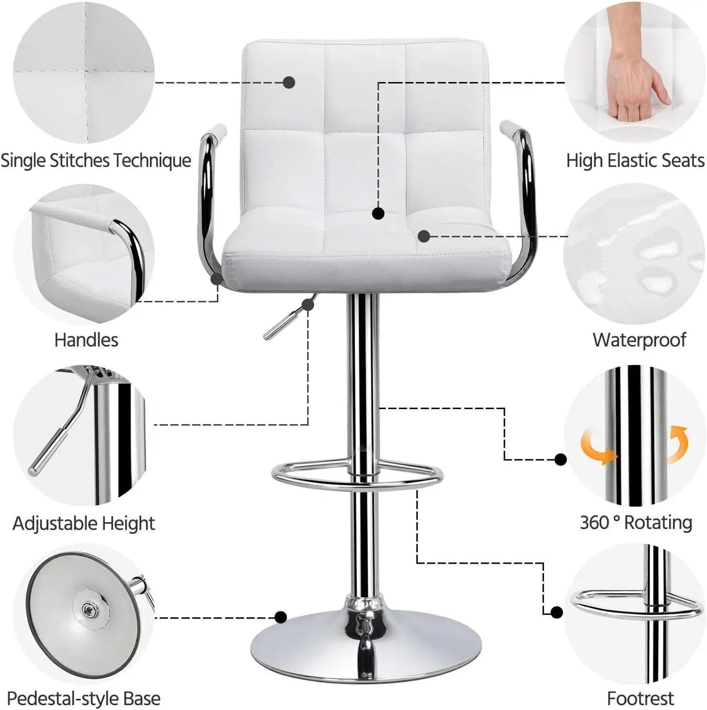 White PU Leather Adjustable Swivel Bar Stools Set of 2 from PriceLows™