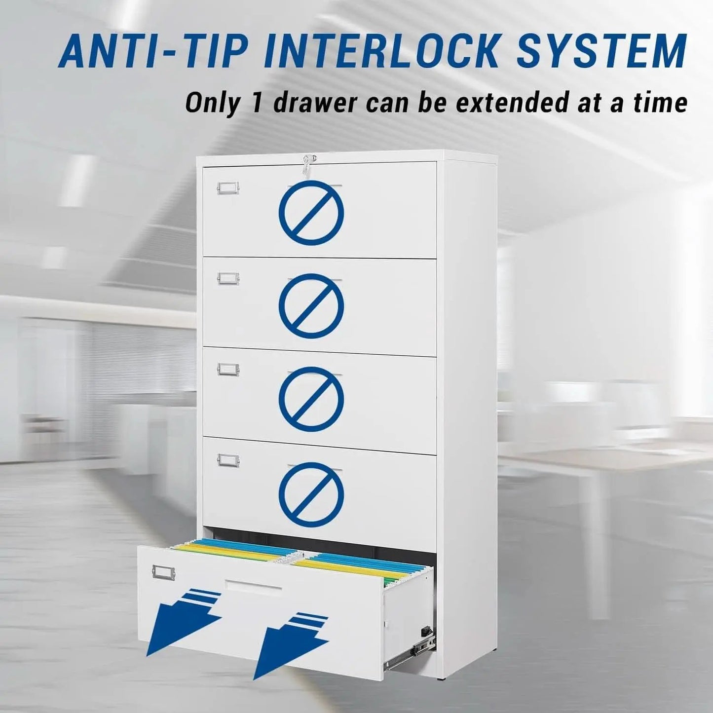 Lateral File Cabinet White 5 Drawer Lockable Office Storage from PriceLows™
