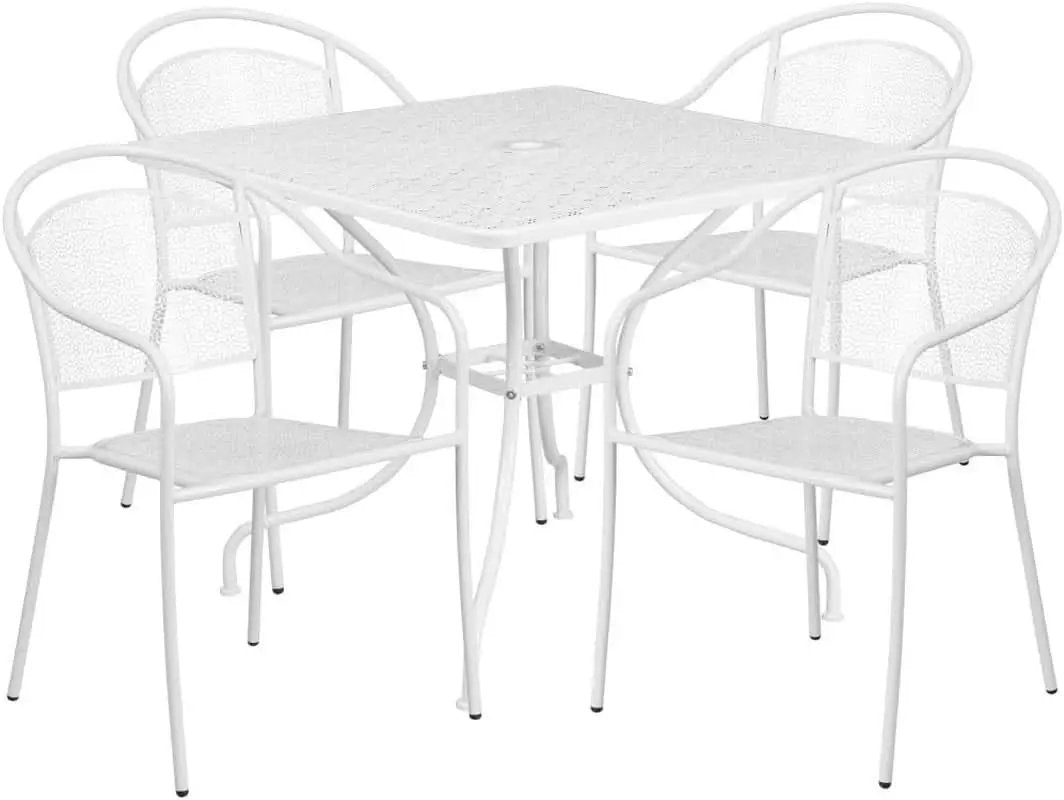 35.5 Square White Outdoor Patio Table Set With 4 Chairs from PriceLows™