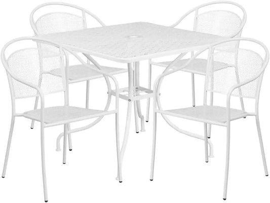 35.5 Square White Outdoor Patio Table Set With 4 Chairs from PriceLows™