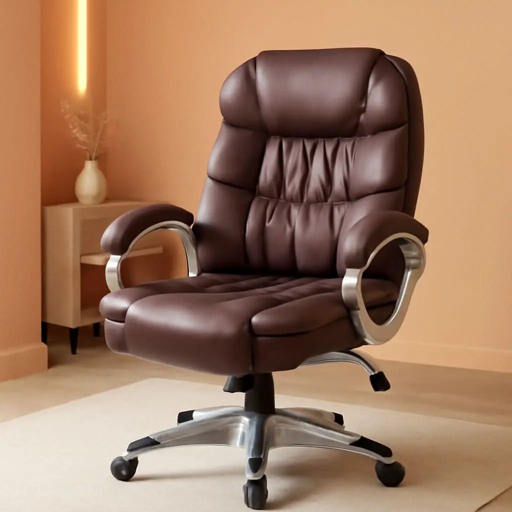 Ergonomic High Back Office Chair Lumbar Brown PU Leather from PriceLows™