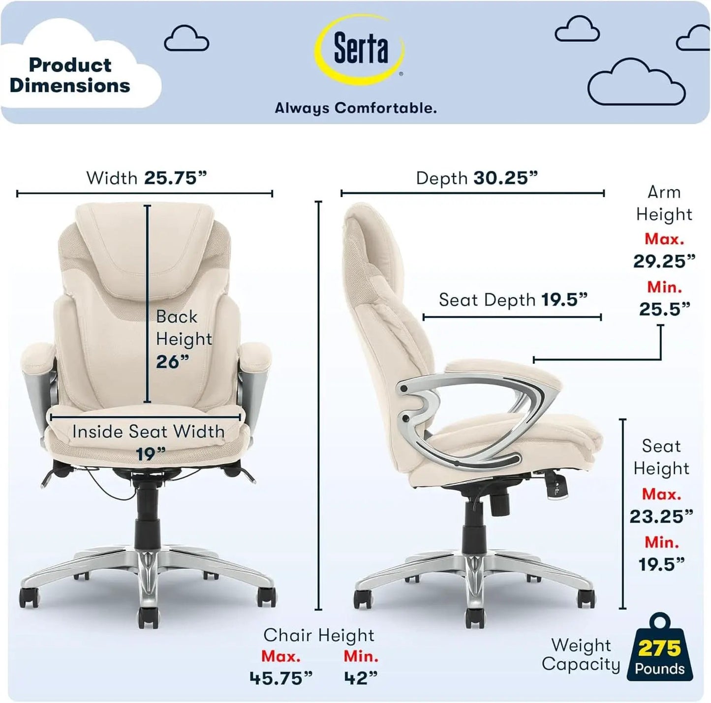 Executive Office Chair With AIR Lumbar Support Cream White from PriceLows™