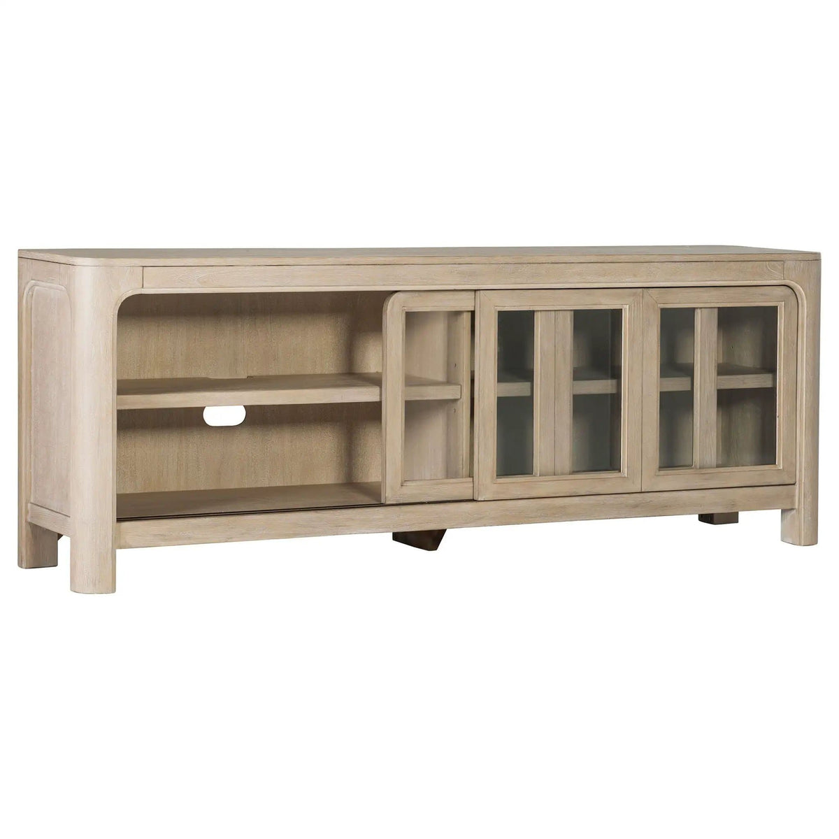 Solano 71-inch 2-door TV Stand Media Console Weathered Mango | 71 x 16.75 x 26.75 in | Engineered Wood & Glass | Living Room