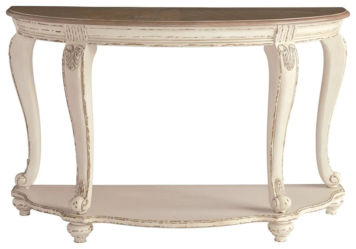 Realyn Sofa Table | 47.88 x 19.13 x 30 in | Engineered Wood & Veneer | White / Brown
