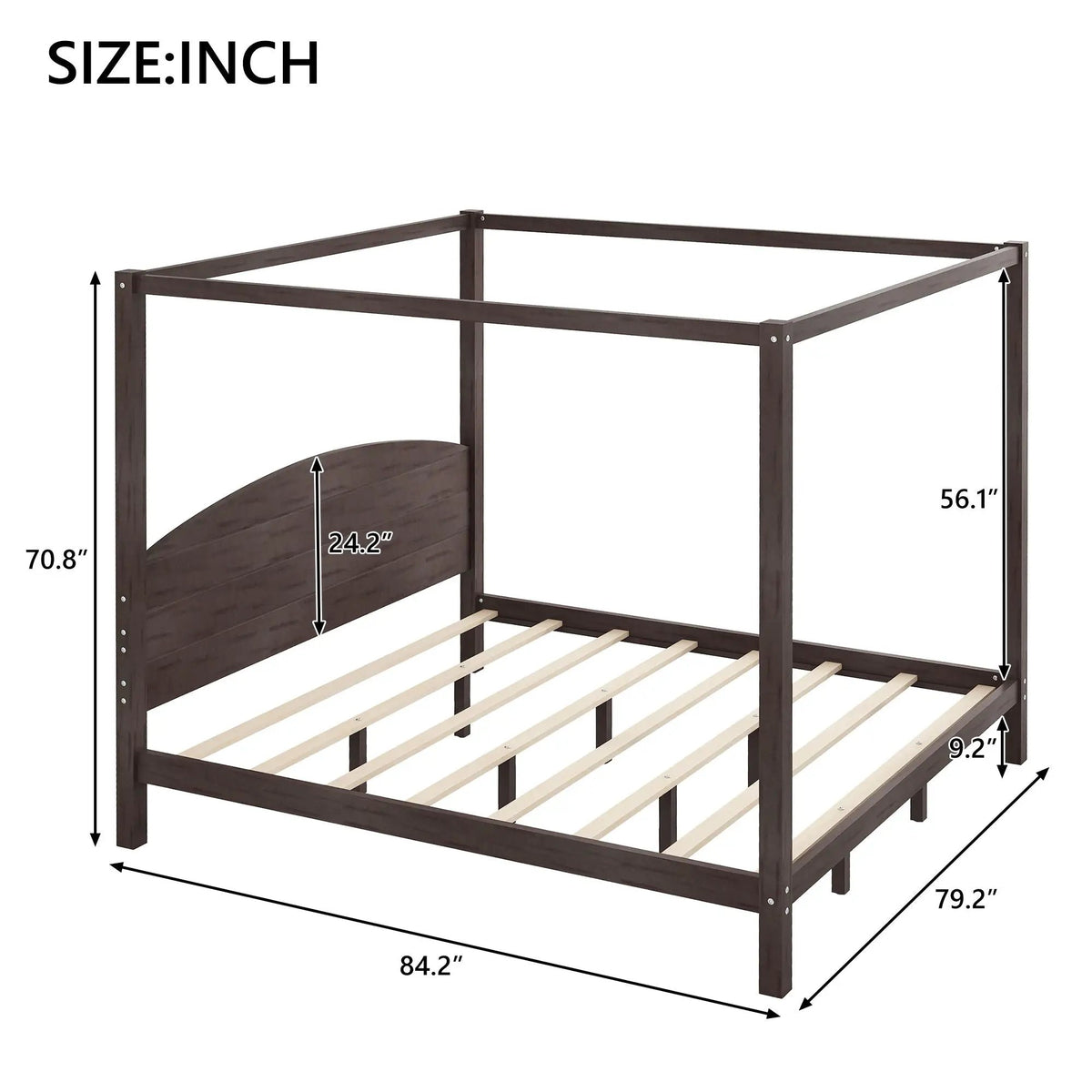 Platform Bed | Reinforced Wood Slats | Integrated Headboard
