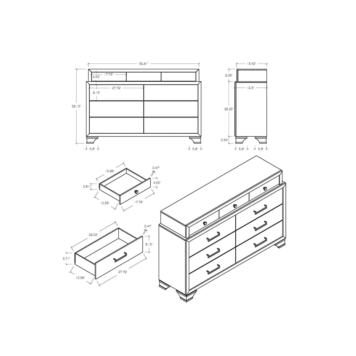 Civic Dresser | 2 Pieces | Solid Wood | Bedroom