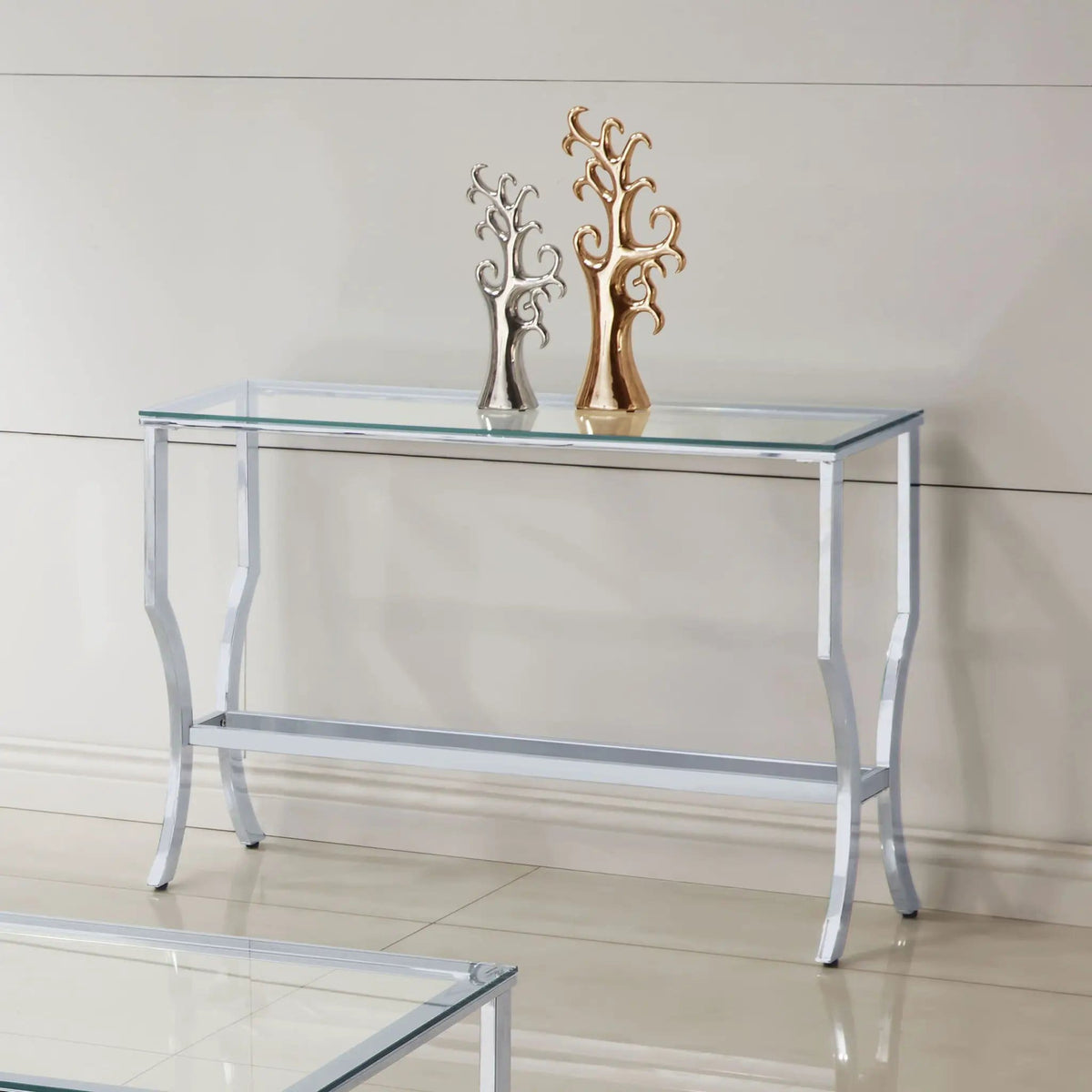 Saide Rectangular Glass Top Entryway Console Table Chrome | 43.5 x 13.75 x 30 in | Tempered Glass | Living Room
