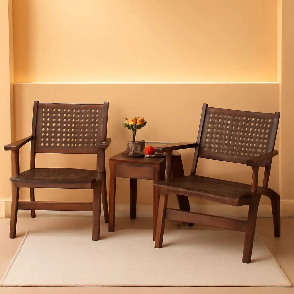 3 Piece Patio Conversation Set With Solid Eucalyptus Wood Frame And Brown Rattan Wicker from PriceLows™