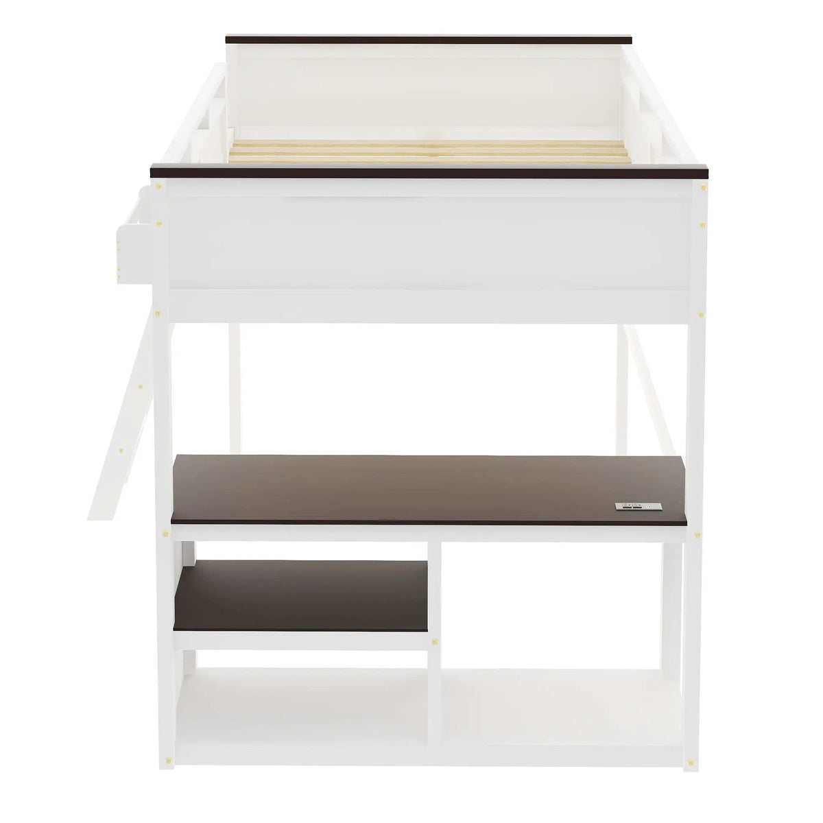 Queen Loft Bed With Desk | White | Open Shelf | USB Charging Station