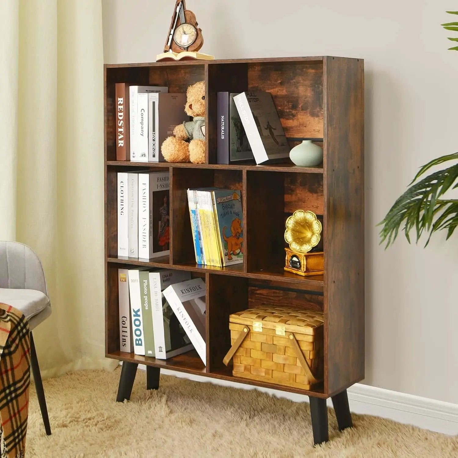 Rustic Brown 3 Tier Cube Bookshelf With Open Sides from PriceLows™