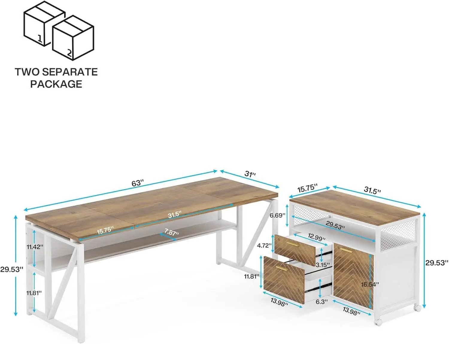 L Shaped Desk Walnut Sixty Three Inch Executive Desk from PriceLows™