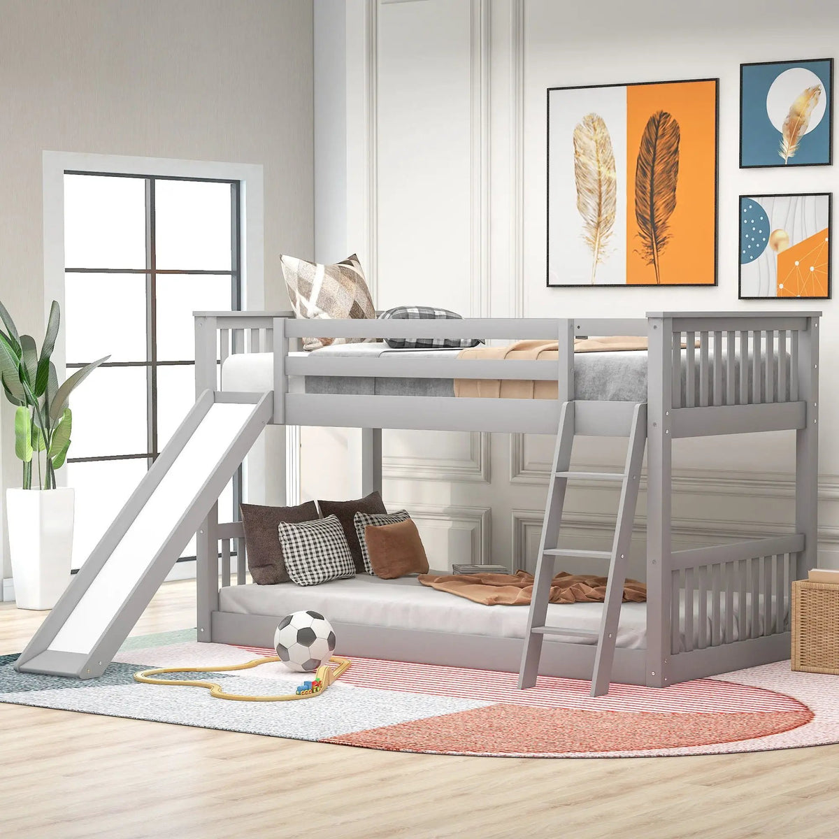 Bunk Bed | Convertible Slide And Ladder | Solid Pine Wood | Easy Access Design