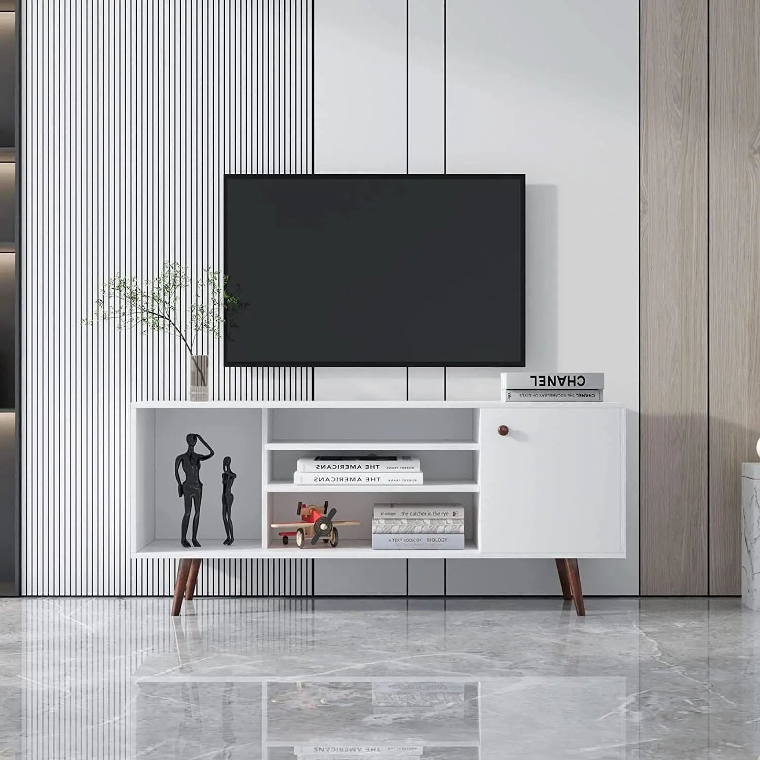 Farmhouse TV Stand for 65 Inch TVs With Storage Cabinet from PriceLows™