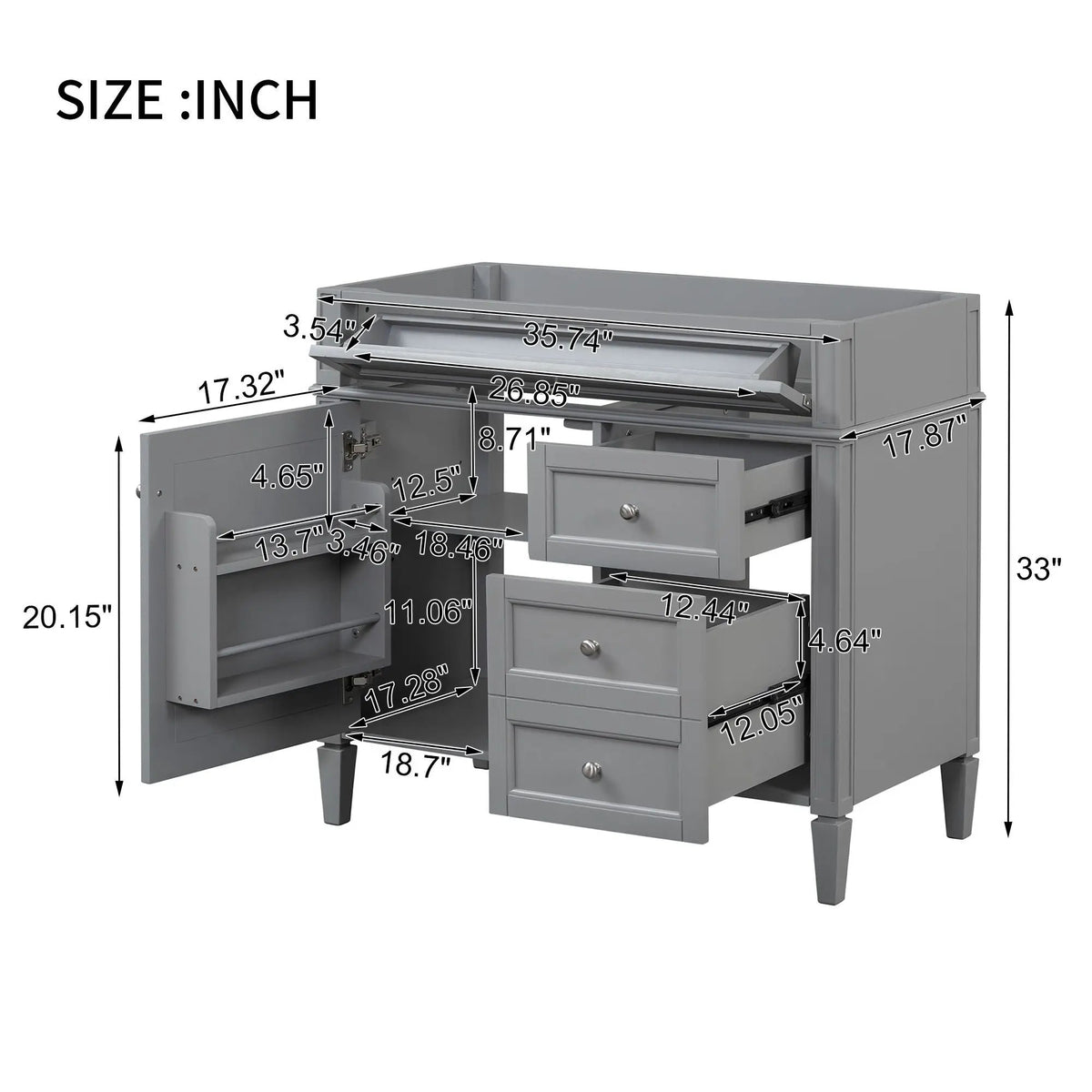 Bathroom Vanity | 3 Drawers | Blue Finish | Tip Out