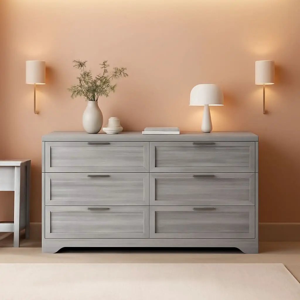 Wash Grey Six Drawer Contemporary Hardwood Dresser from PriceLows™