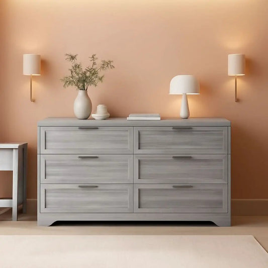 Wash Grey Six Drawer Contemporary Hardwood Dresser from PriceLows™