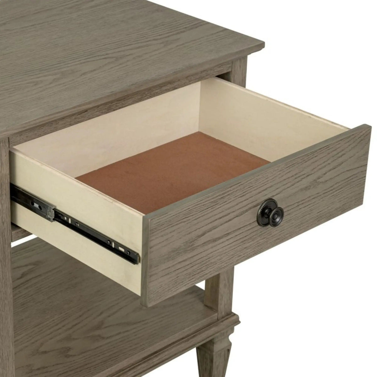 Victoria Bedside Table | Aged Brown Oak Finish | Drawer And Open Shelf | Wire Brush Detail