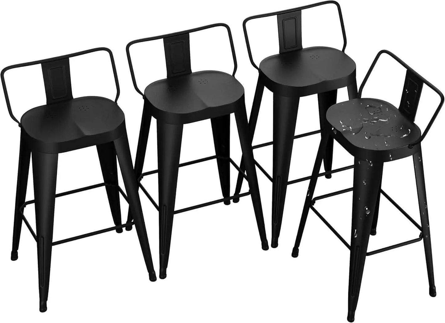 24 Inch Black Outdoor Metal Bar Stools Set of 4 Counter Height Large Ergonomic Seats from PriceLows™