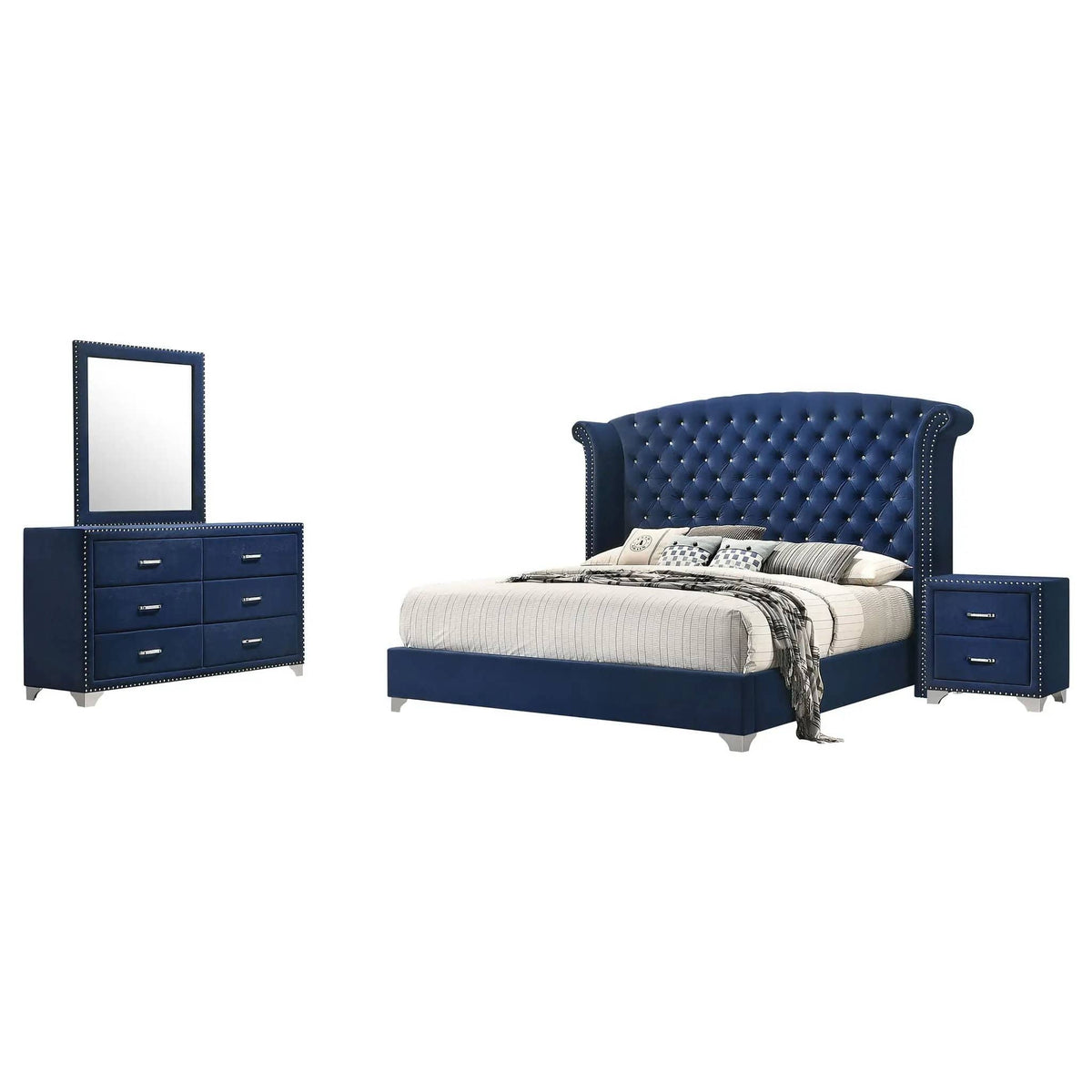 Melody 4-piece Eastern King Bedroom Set Pacific | 4-Piece Set | Velvet | Blue