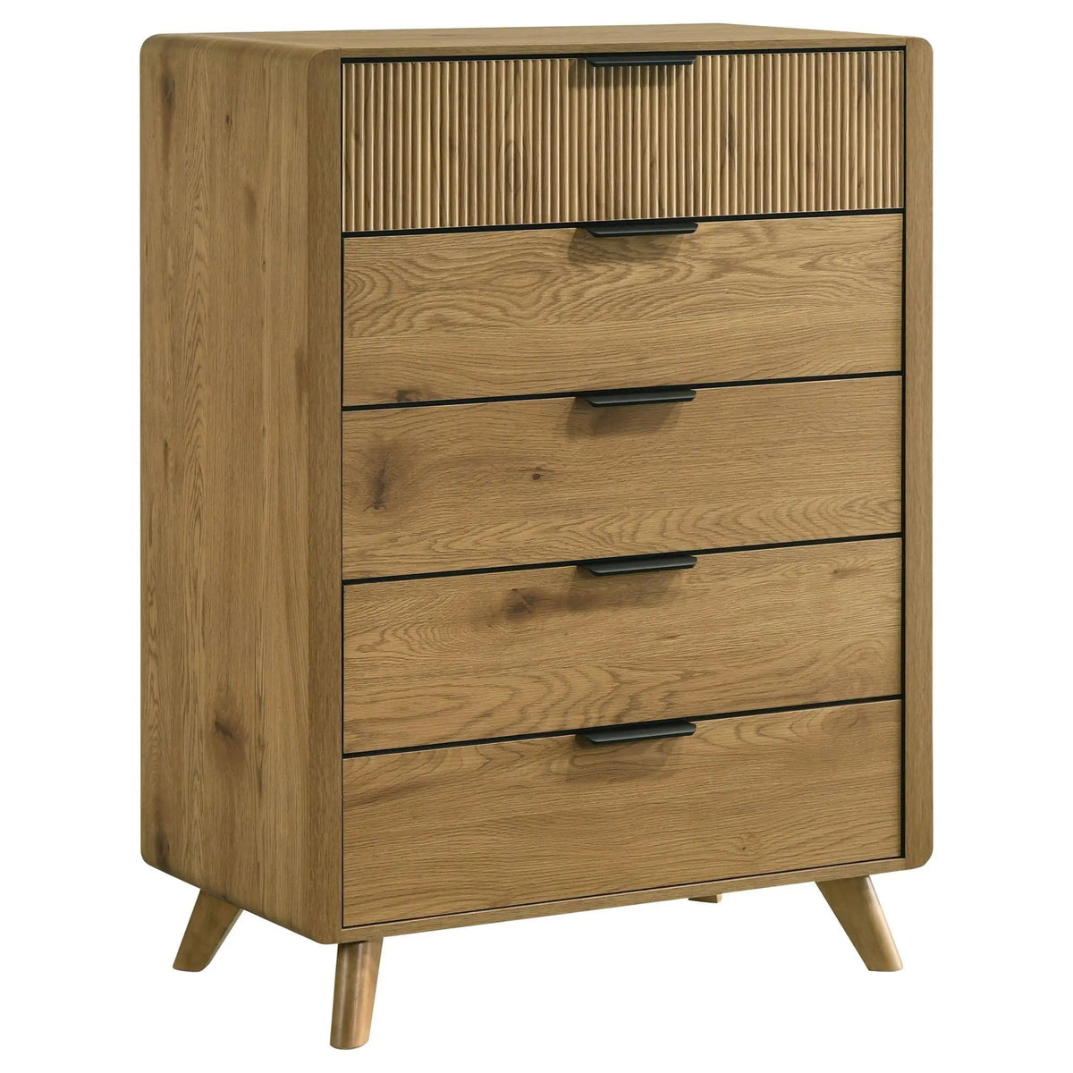Bennett 5-drawer Bedroom Chest of Drawers | 33.25 x 18.5 x 45.75 in | Rubberwood & Engineered Wood | Light Oak