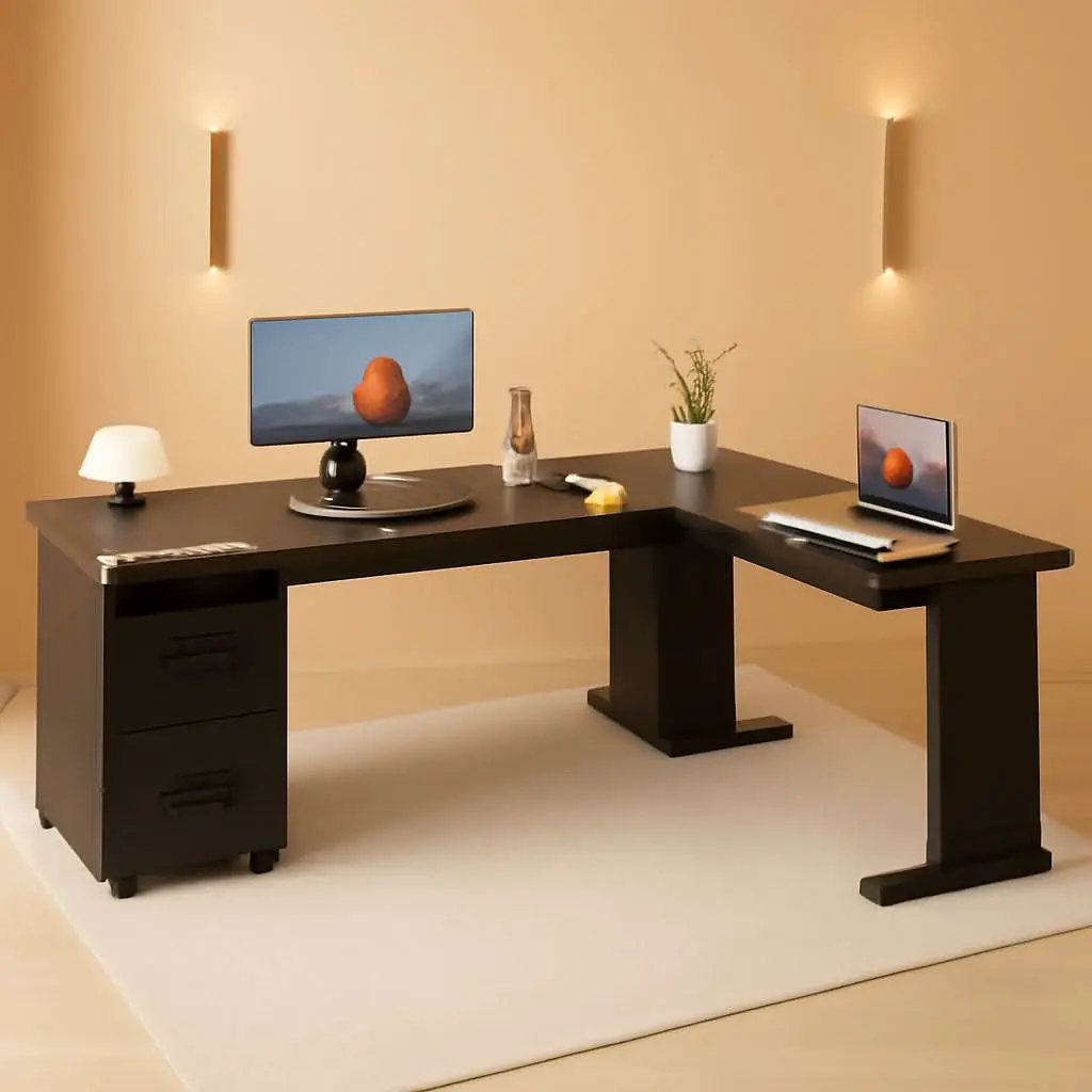 83 Inch L Shaped Desk With 3 Drawer File Cabinet Office from PriceLows™