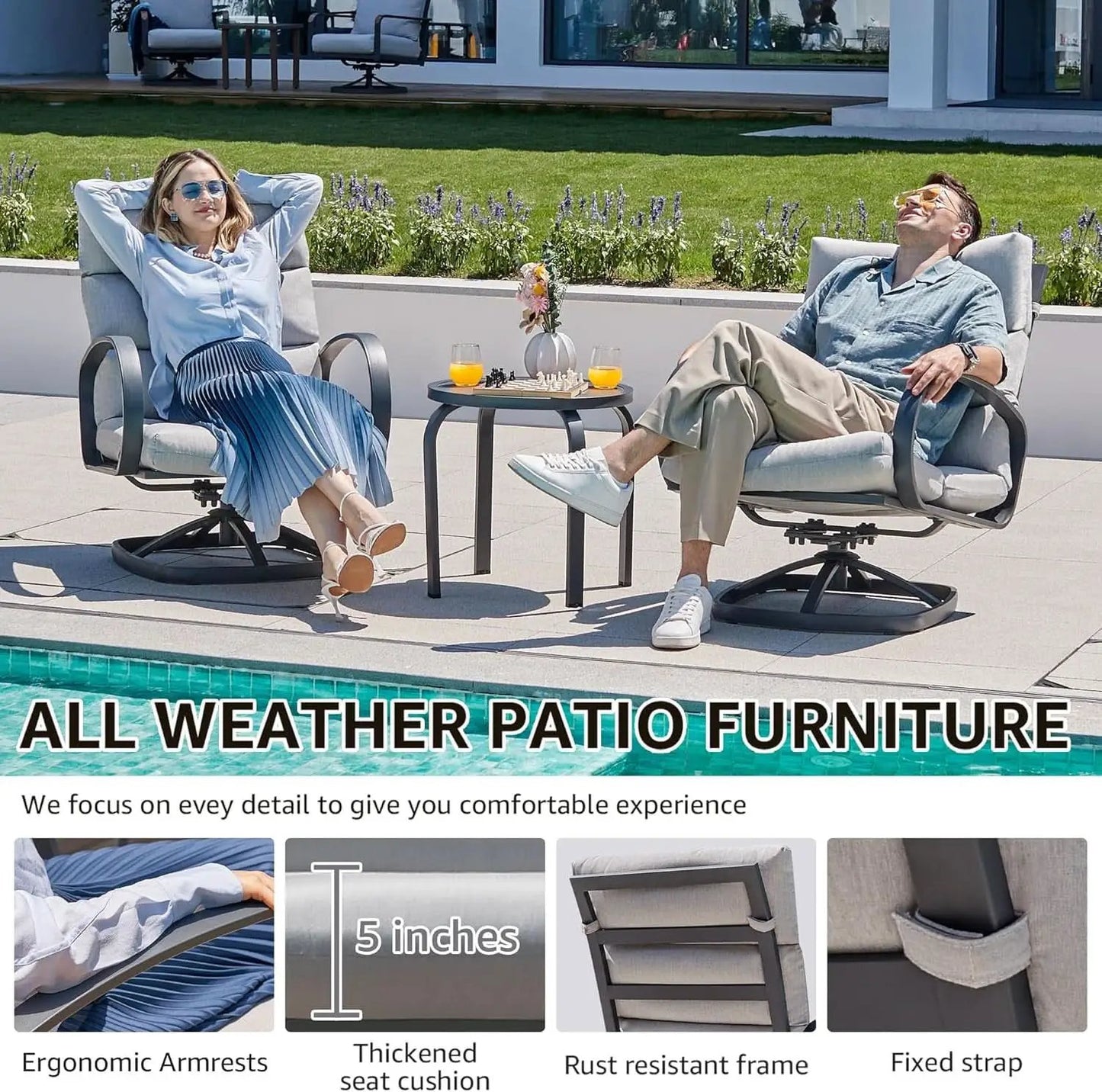 3 Piece Patio Bistro Set With Swivel Glider Chairs Table from PriceLows™