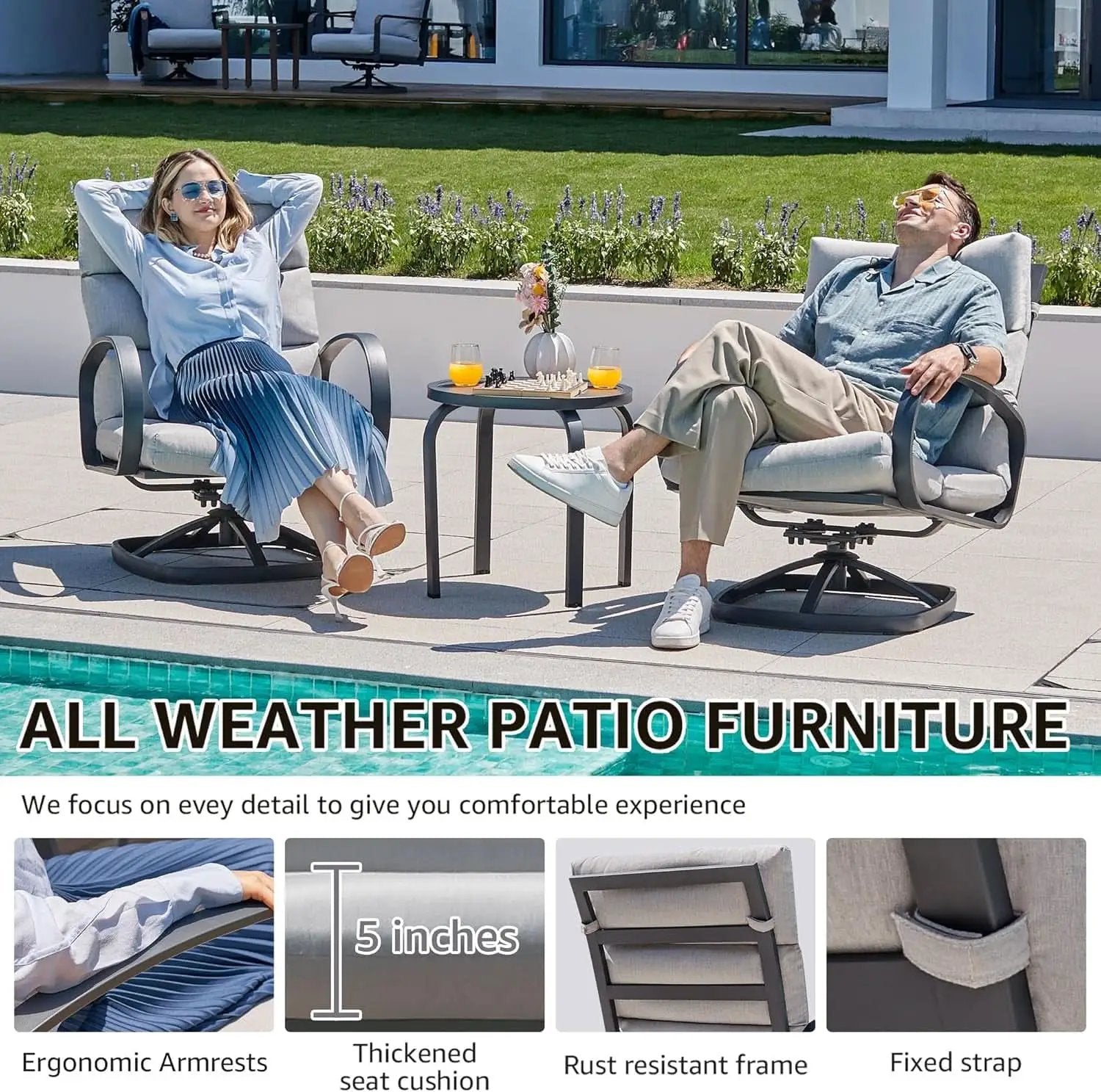 3 Piece Patio Bistro Set With Swivel Glider Chairs Table from PriceLows™