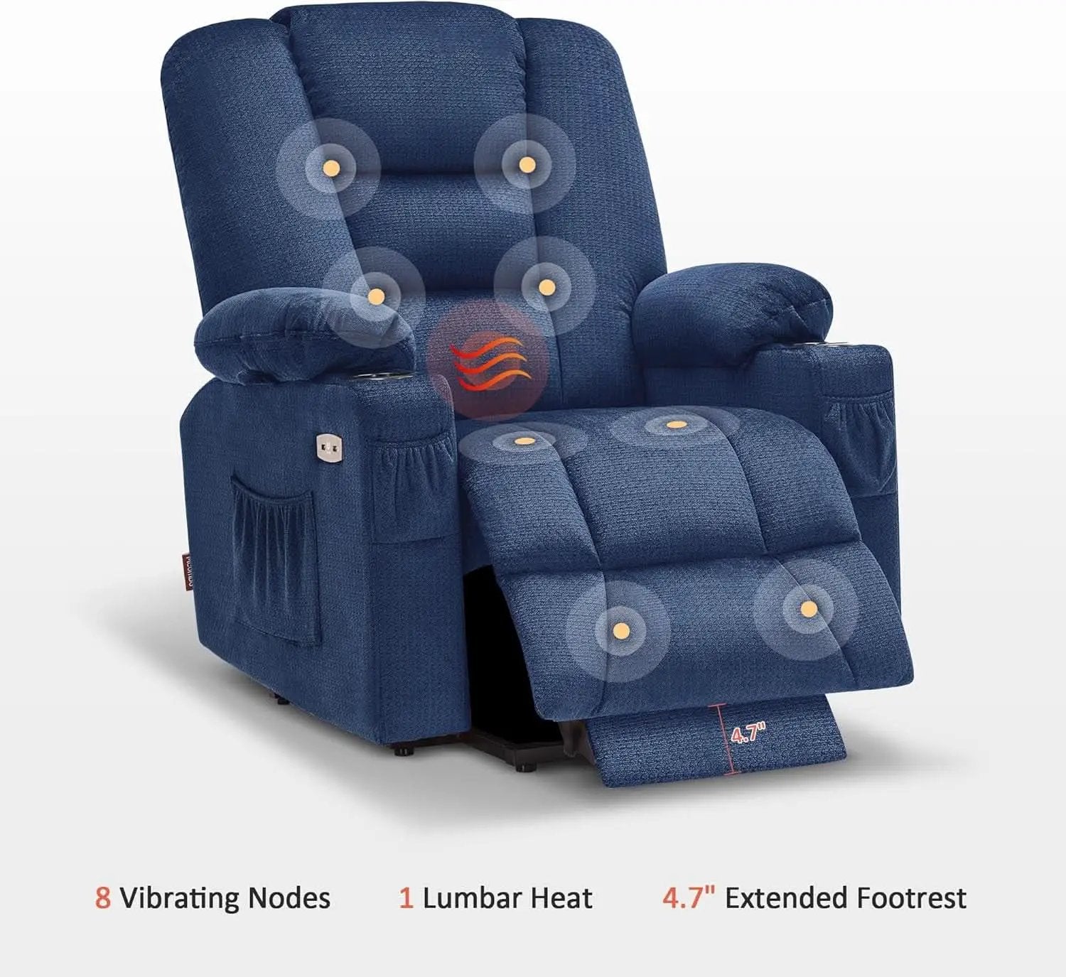 Power Lift Recliner Chair With Massage And Heat Navy Blue from PriceLows™