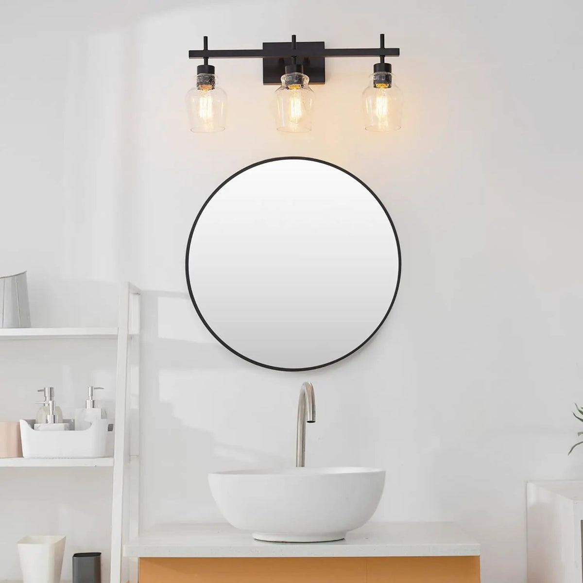 Bathroom Hardware Set | Matte Black | 3 Light Vanity | 5 Piece Kit
