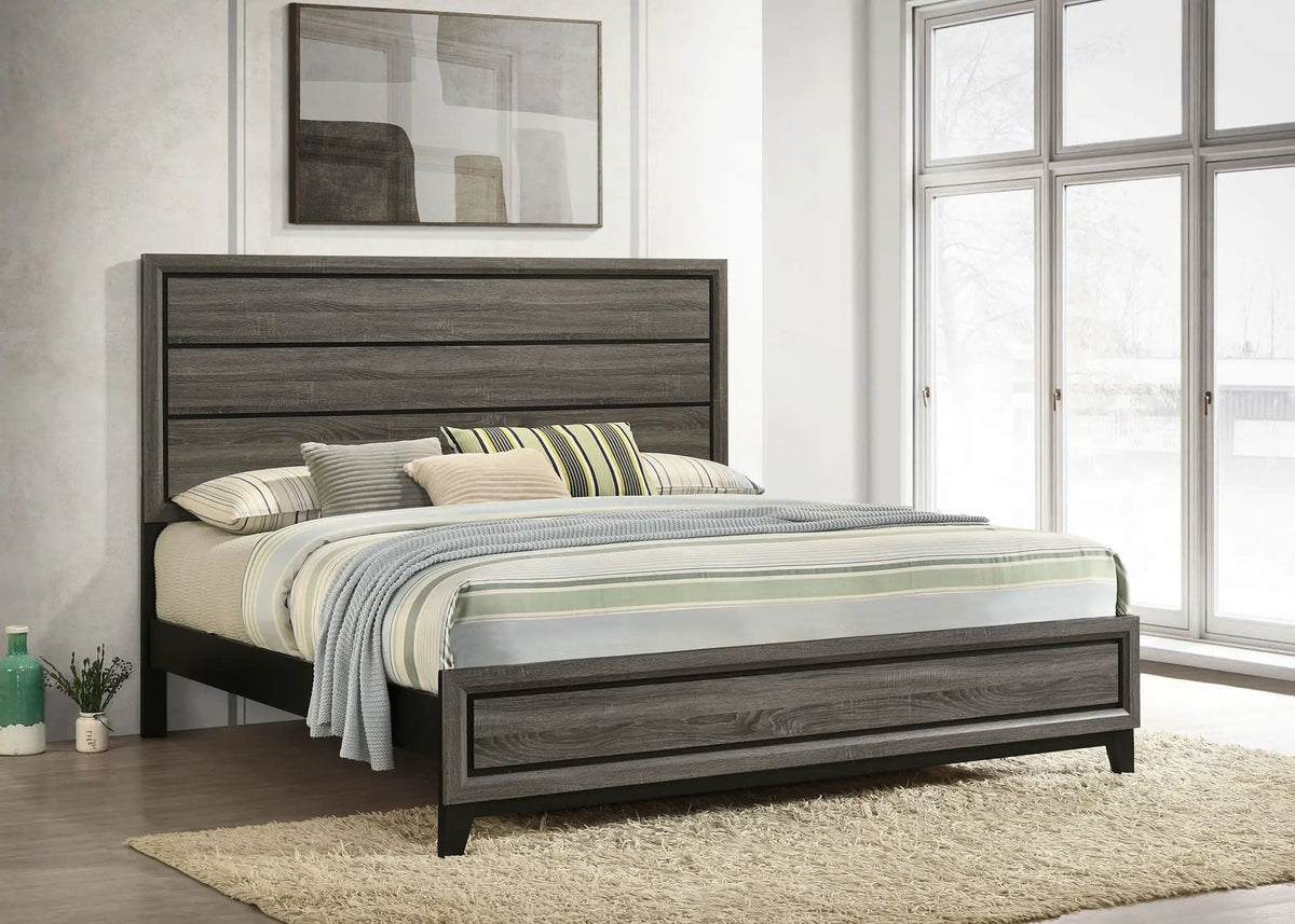 Watson Wood Eastern King Panel Bed Grey | 79.5 x 84.5 x 56.5 in | Rubberwood & Engineered Wood | Oak