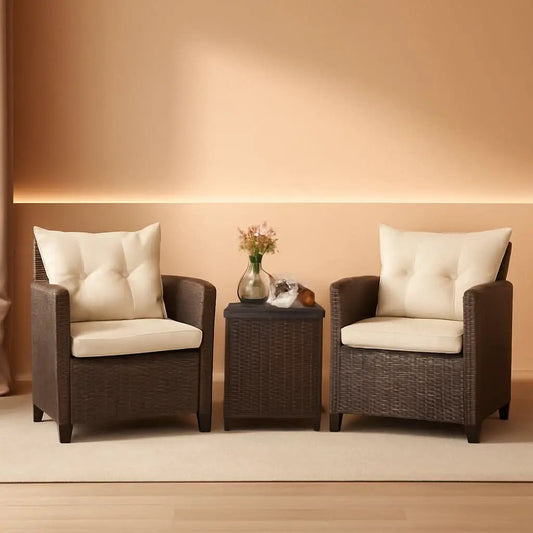3 Piece Patio Furniture Set White PE Rattan Wicker Outdoor Sofa Set With Washable Cushions And Tempered Glass Tabletop from PriceLows™