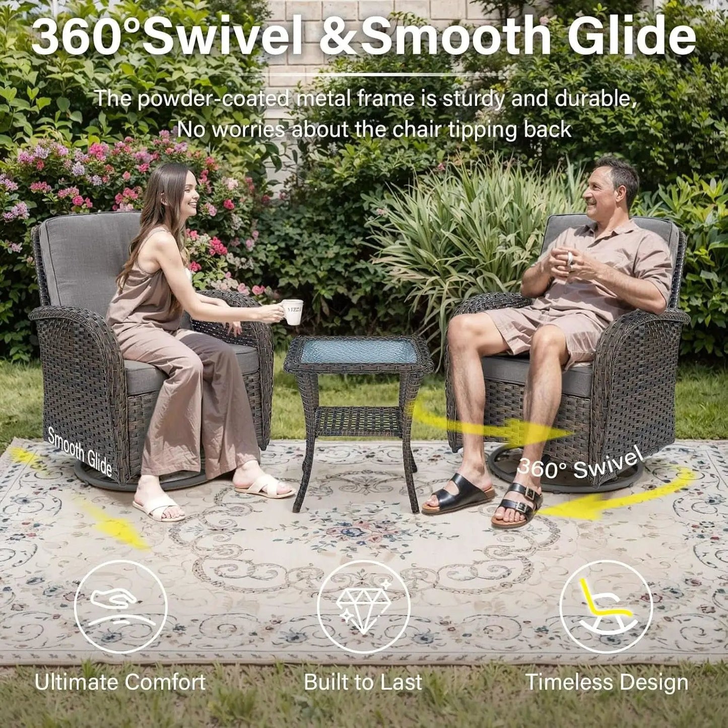 Outdoor Patio Furniture Set With 43In Fire Pit Table Brown from PriceLows™