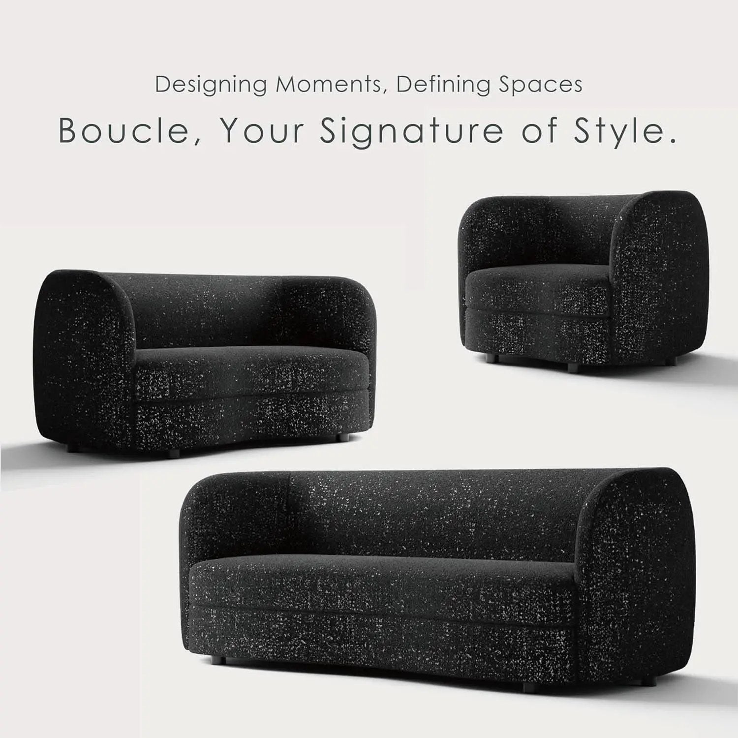 Nimiane Modern Boucle Sofa Set Black With Curved Arms from PriceLows™