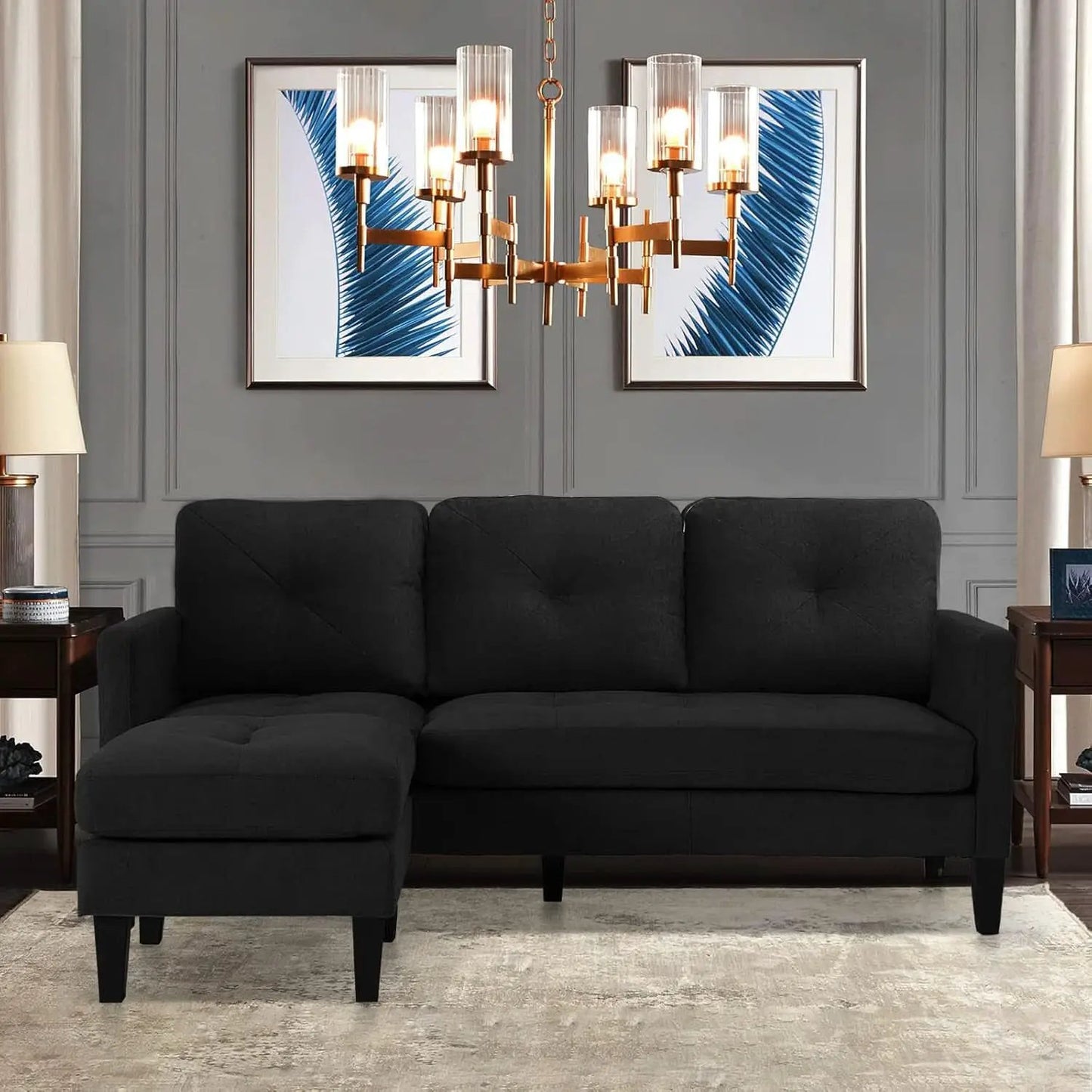 Adjustable L Shaped Sofa With Storage In Black Nordic Style from PriceLows™