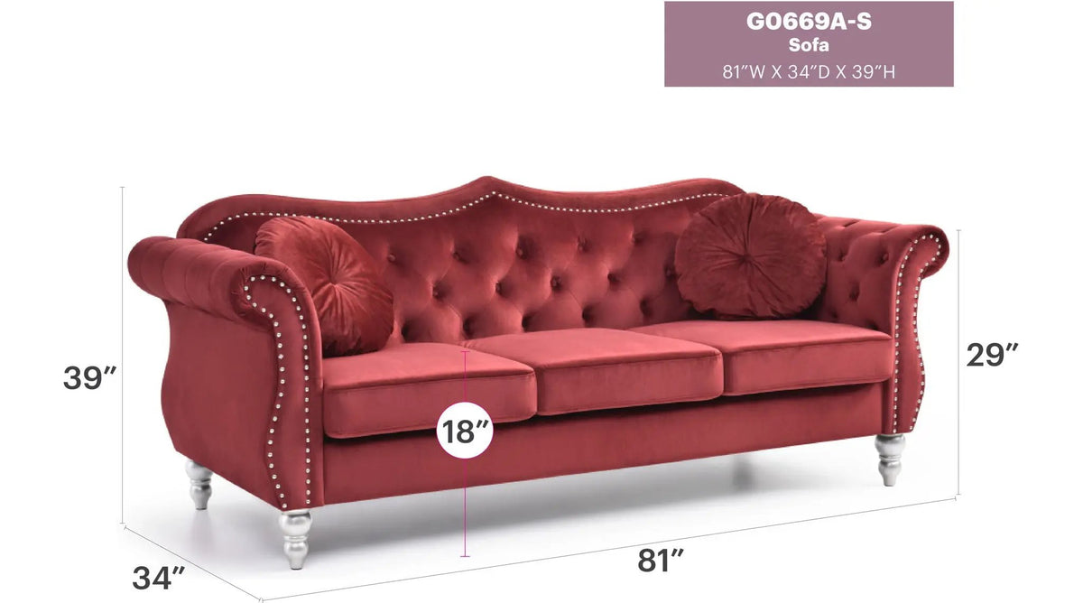 Hollywood Sofa | Updated Glam Design | Hand-Applied Nailhead Trim | Pocketed Coil Cushions