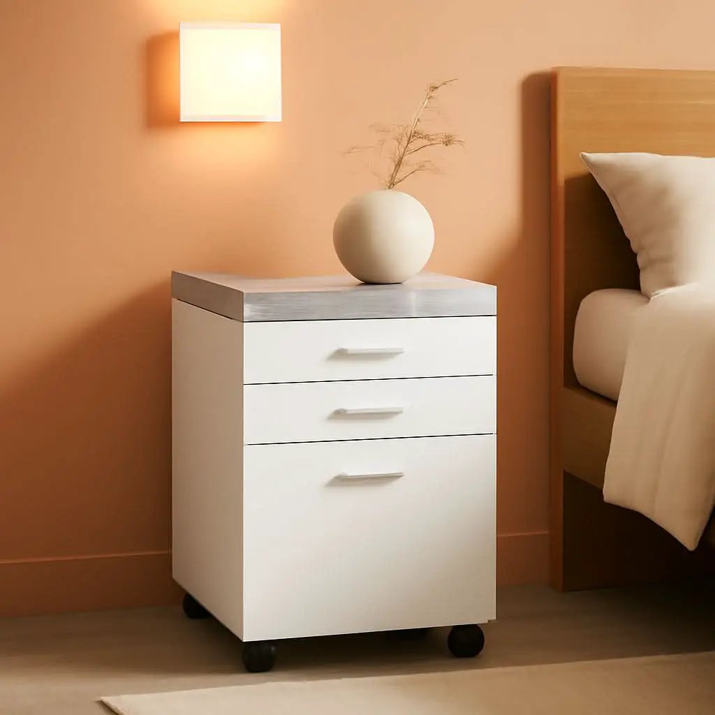 File Cabinet Rolling Casters Grey White Laminate 3 Drawers from PriceLows™